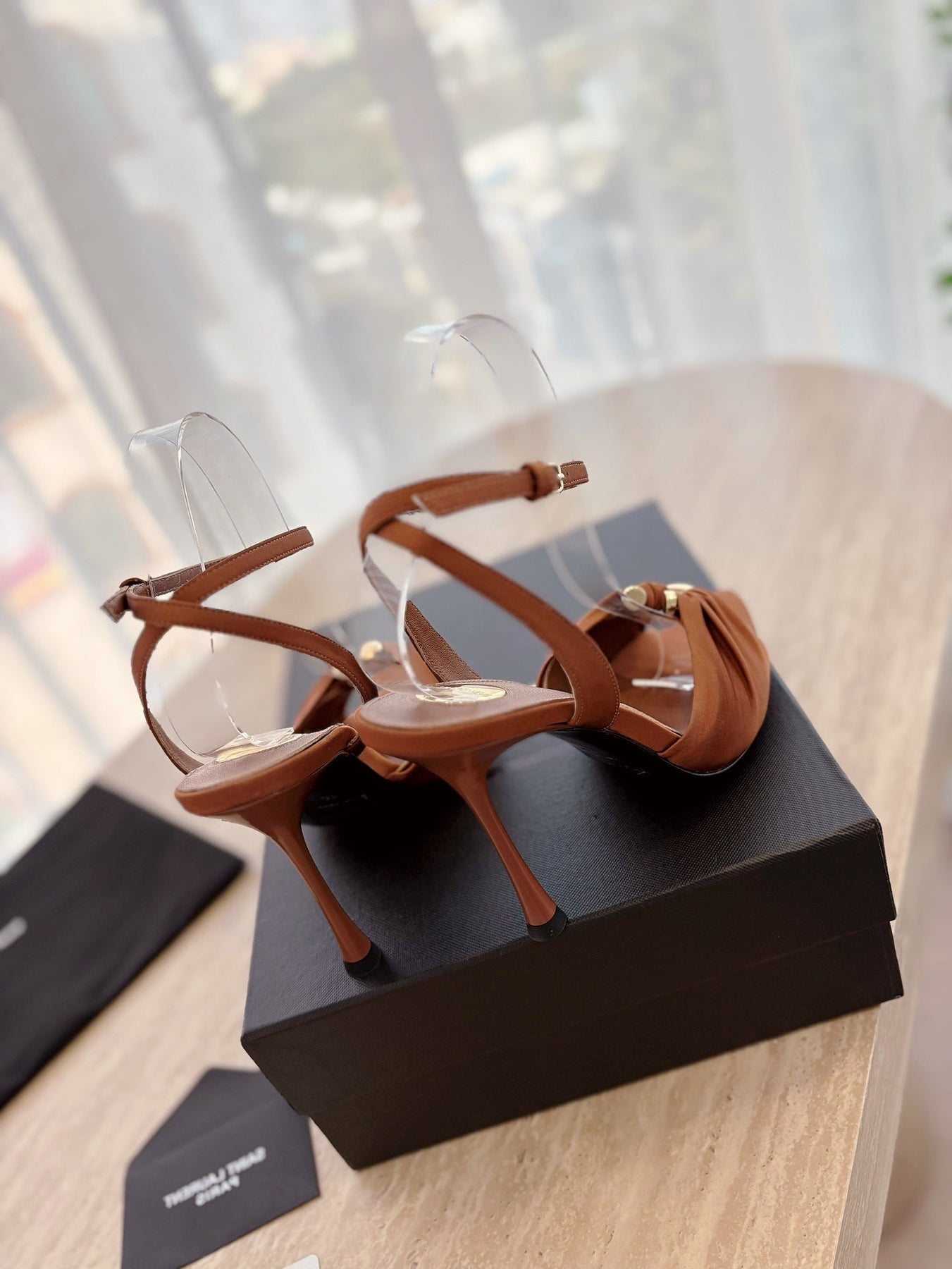 LOLA SANDAL 10 CM IN BRONZE BROWN VISCOSE AND SILK