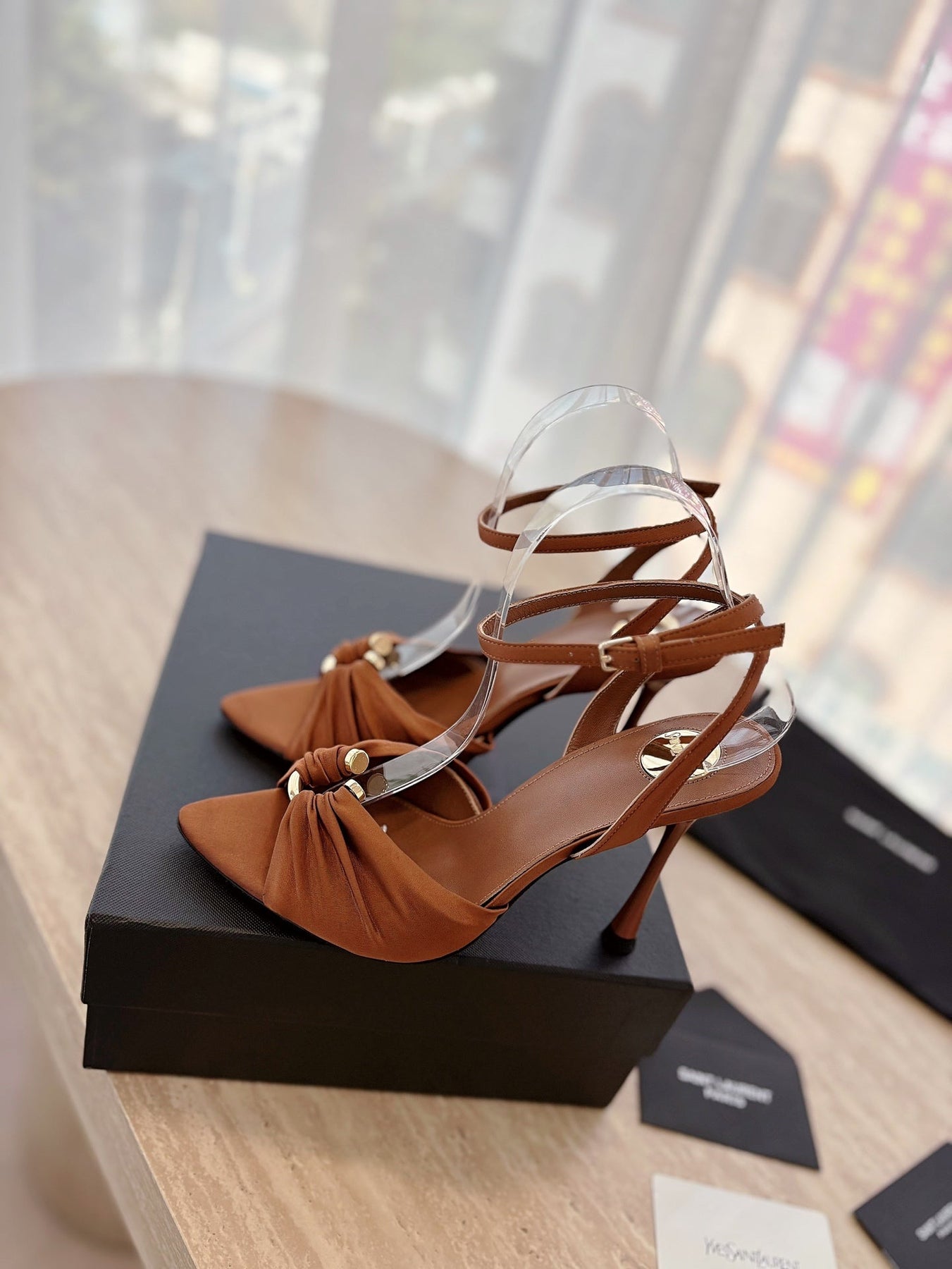 LOLA SANDAL 10 CM IN BRONZE BROWN VISCOSE AND SILK
