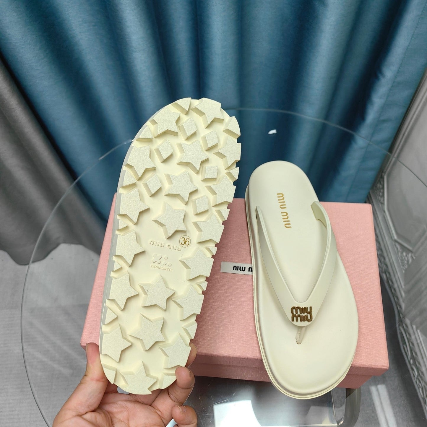 Flip Flop Sandals Macaroon Cream Calfskin