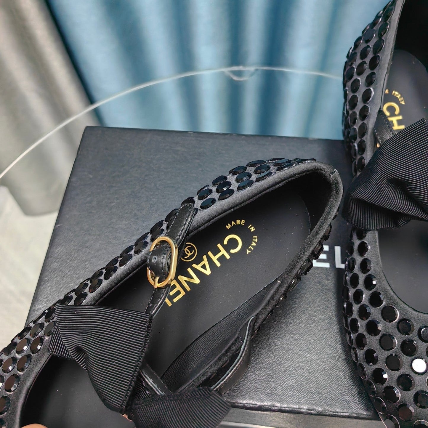 HIGH MARY JANE BOW RHINESTONE BLACK SILK