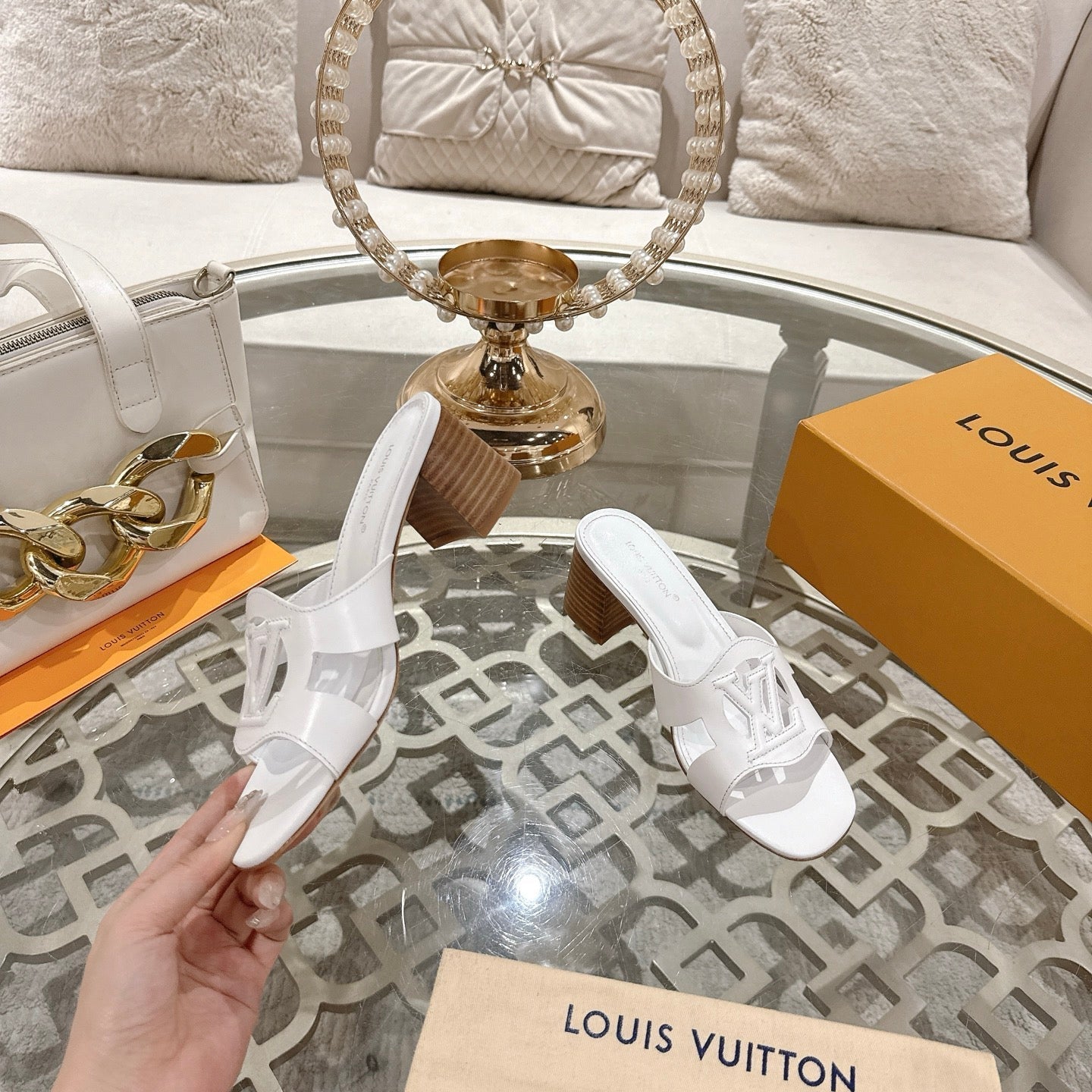 ISOLA HIGH 55 MM MULE IN WHITE CALFSKIN