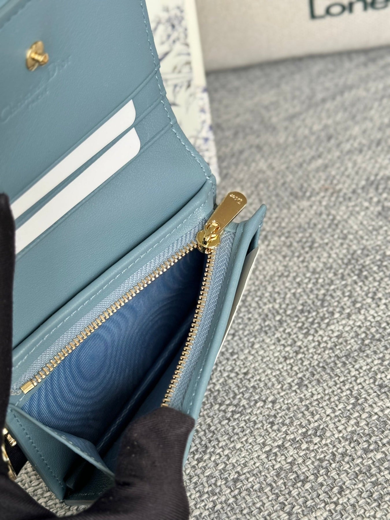 MINI LADY GARDENIA WALLET 11 IN SLATE GREY QUILTED CALFSKIN