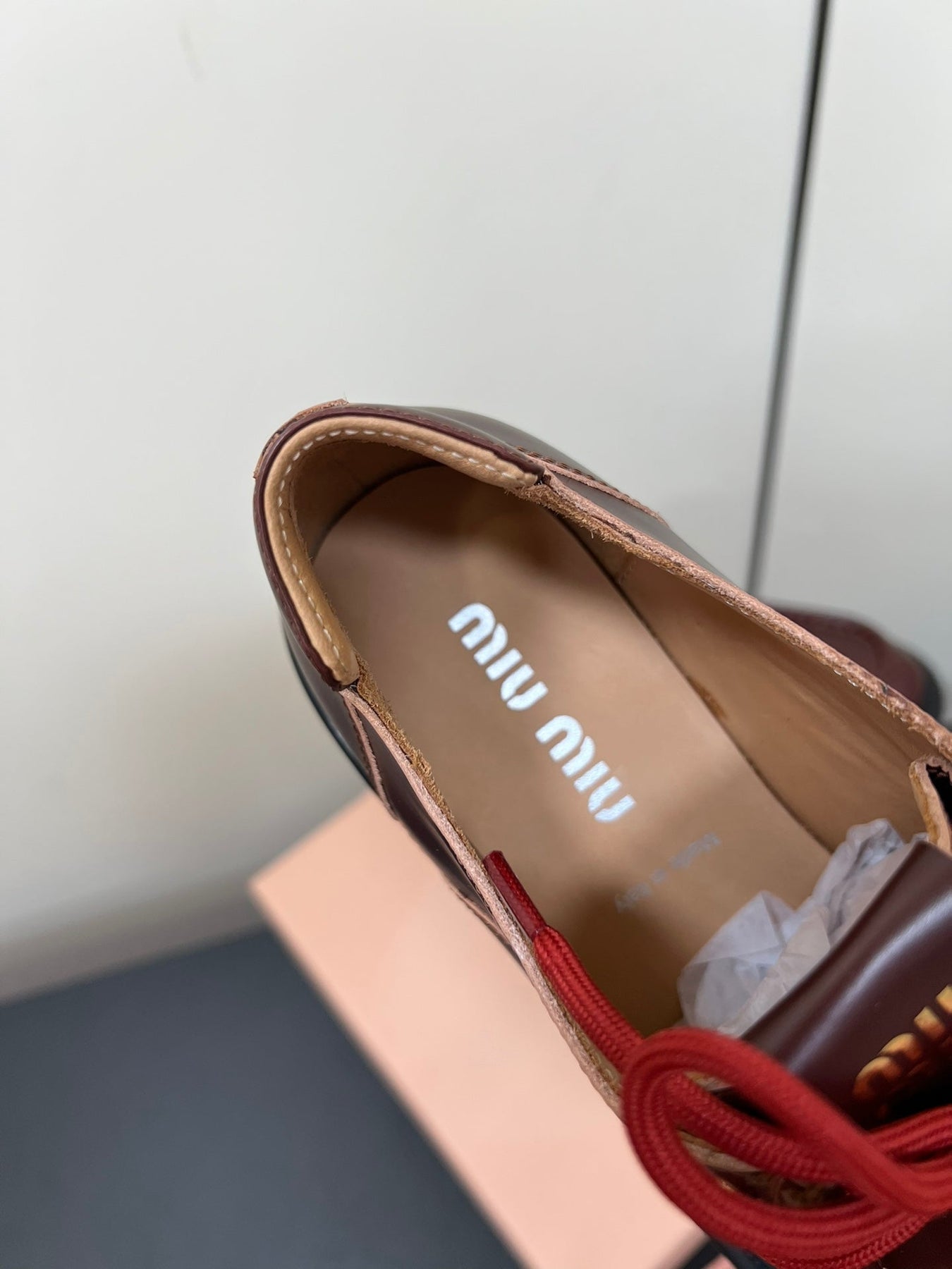 LACE-UP LOAFERS WITH THICK SOLE IN WINE RED SHINY SHEEPSKIN