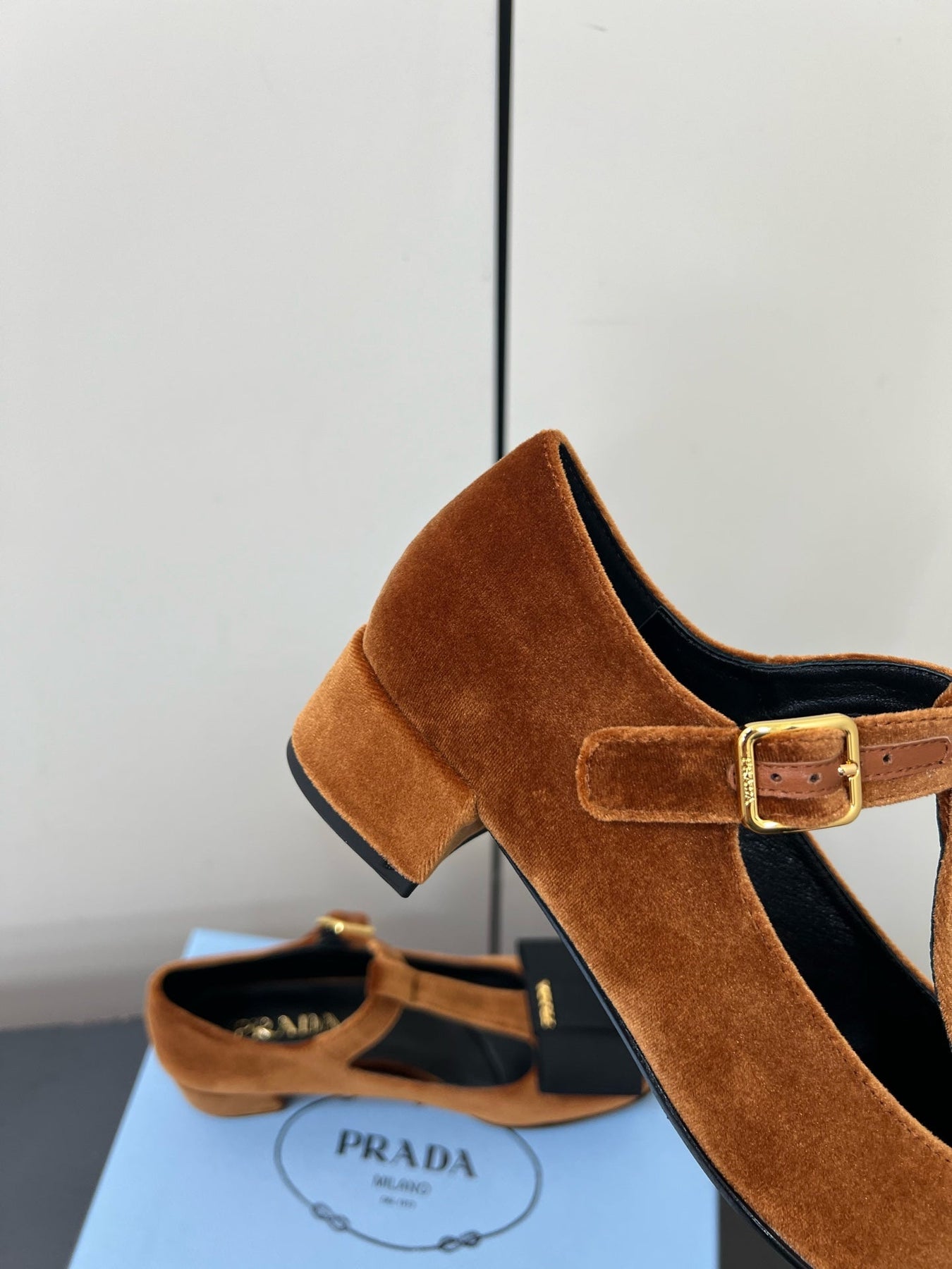 BOW MARY JANE PUMPS WITH T-STRAP IN BRONZE BROWN VELVET