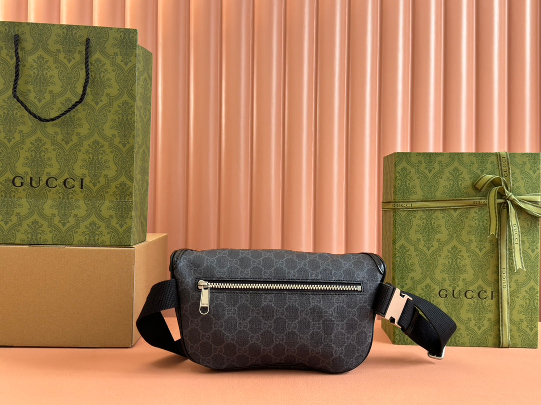 OPHIDIA BELT BAG 28 IN DARK GREY GG CALFSKIN