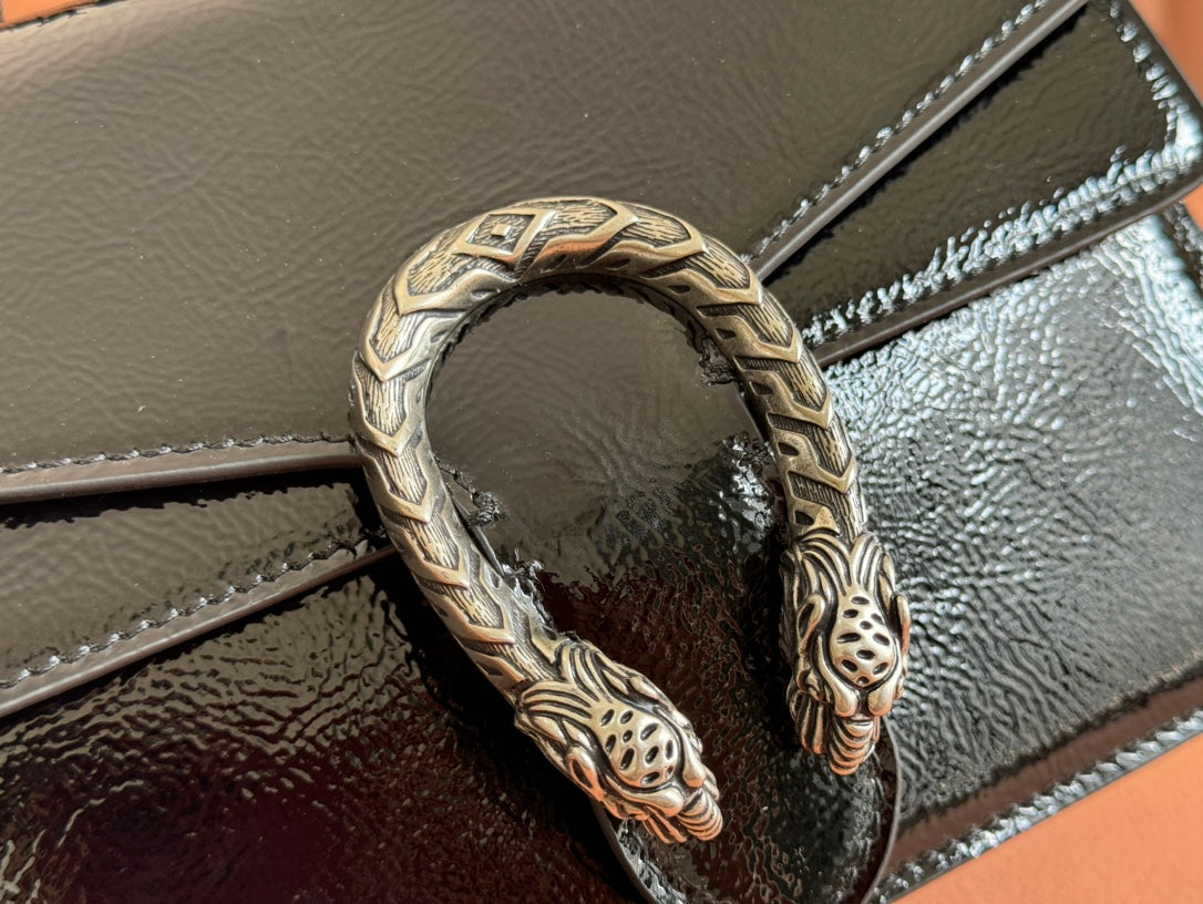 DIONYSUS MEDIUM SHOULDER BAG 22 IN BLACK GG GLOSSY LAMBSKIN