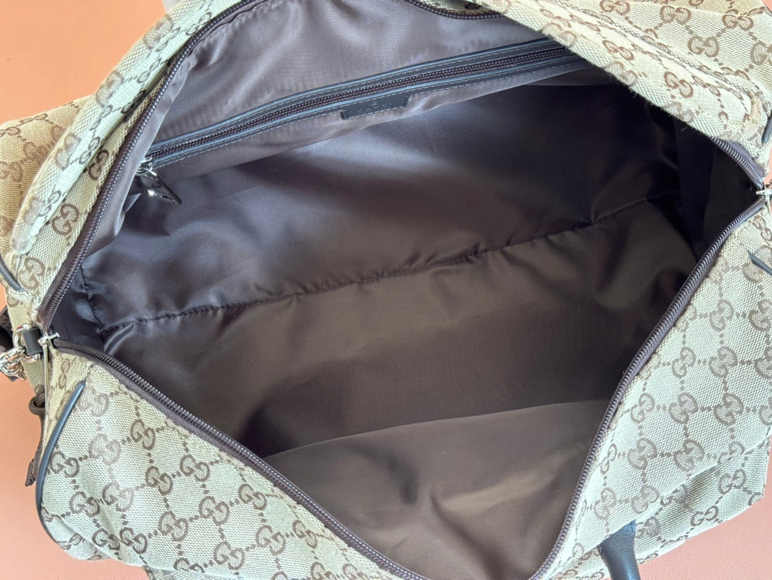 GG SMALL DUFFLE BAG 42 IN BEIGE AND DARK BROWN GG CANVAS