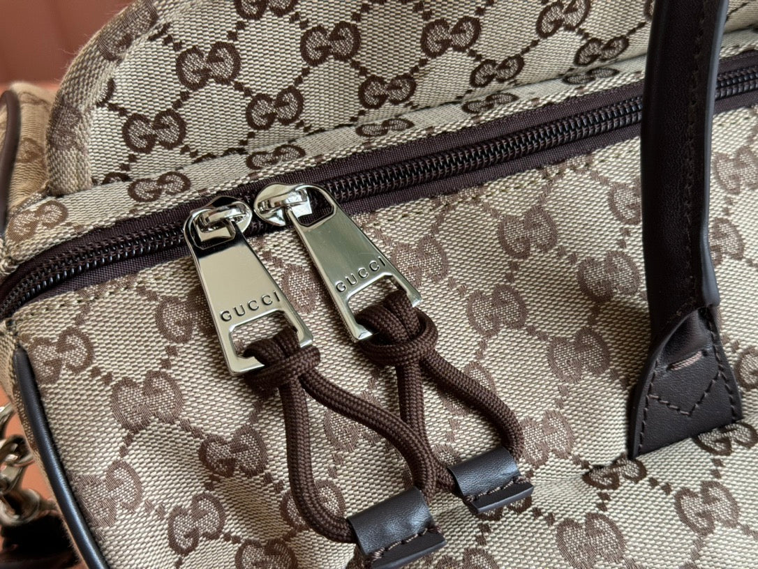 GG SMALL DUFFLE BAG 42 IN BEIGE AND DARK BROWN GG CANVAS