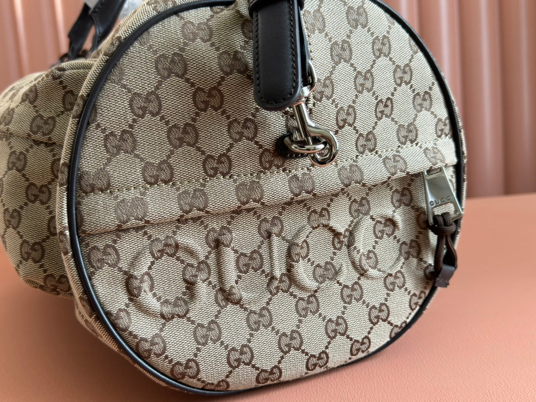 GG SMALL DUFFLE BAG 42 IN BEIGE AND DARK BROWN GG CANVAS