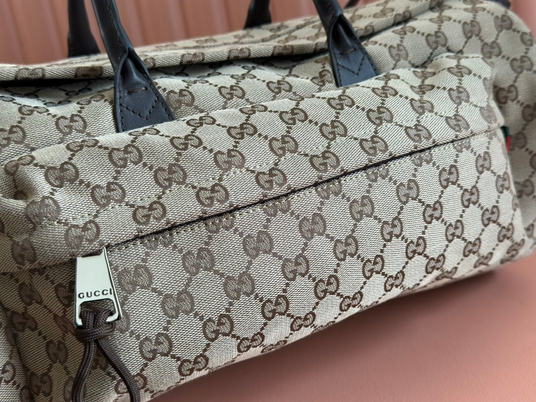 GG SMALL DUFFLE BAG 42 IN BEIGE AND DARK BROWN GG CANVAS