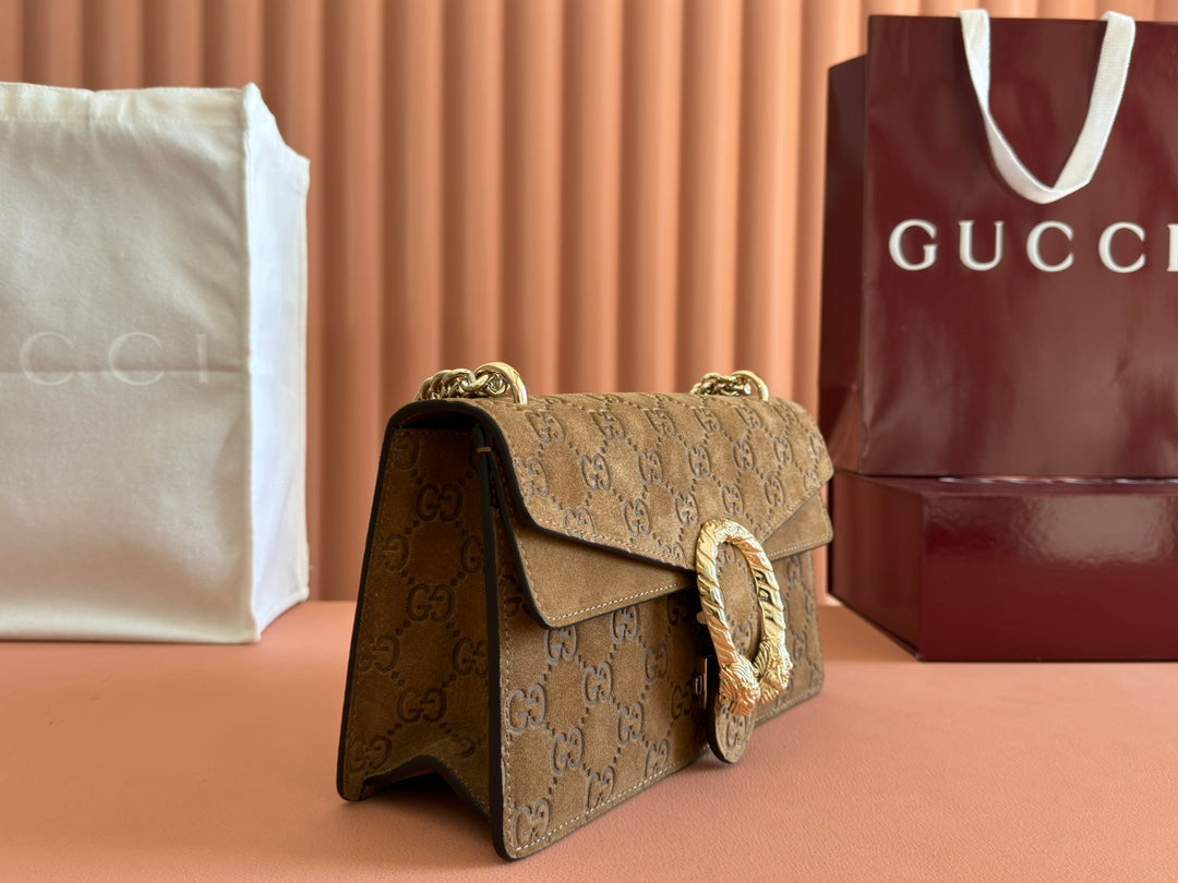 DIONYSUS LAGRE SHOULDER BAG 27.5 IN BROWN SUEDE