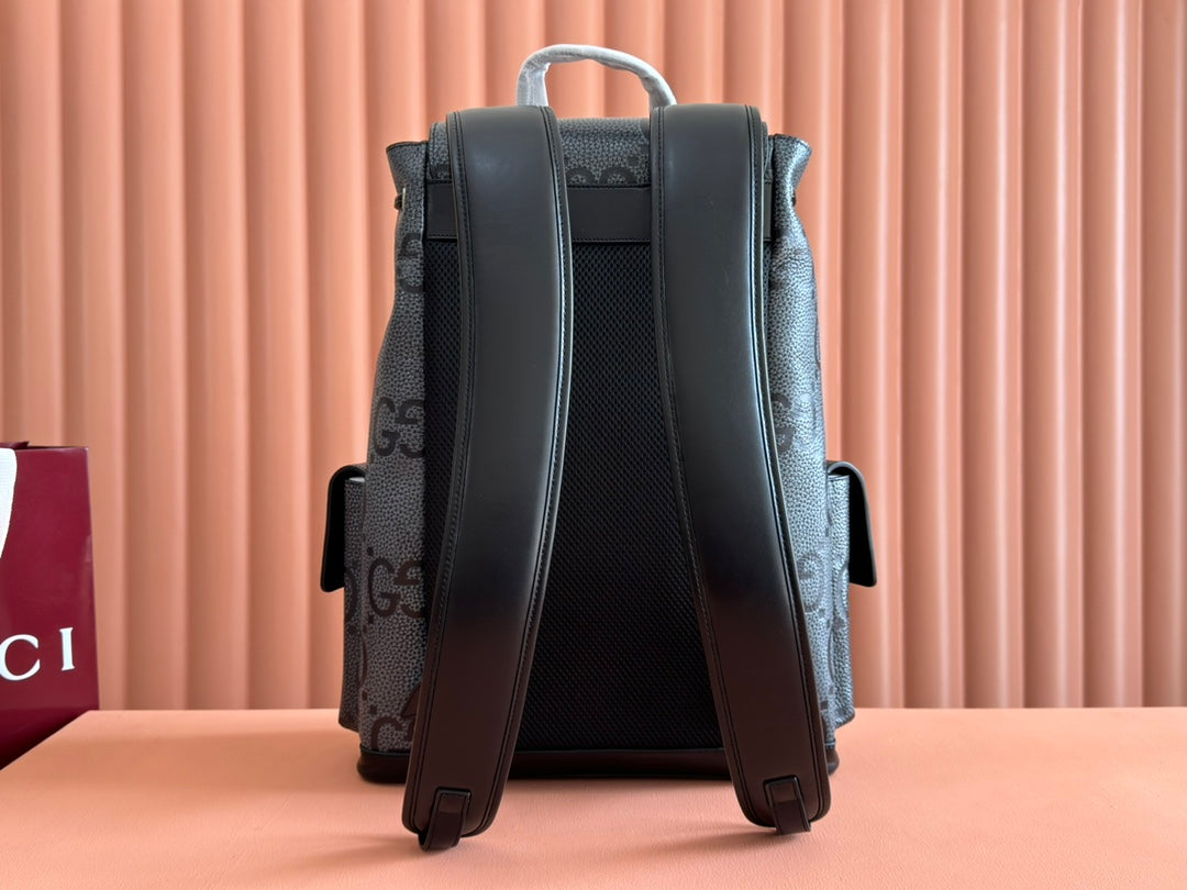 LARGE BACKPACK JUMBO 41 IN GREY AND BLACK GRAINY GG LAMBSKIN