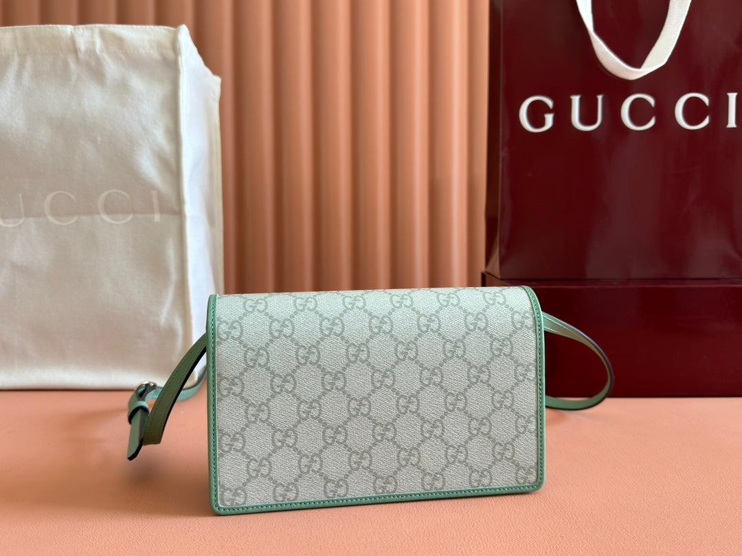 EMBLEM WALLET GG MONOGRAM 20 IN SAGE GREEN SMOOTH CALFSKIN