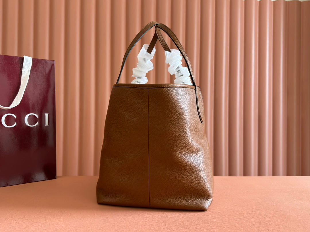 MEDIUM TOTISSIMA REVERSIBLE TOTE BAG 30 IN BROWN CALFSKIN BEIGE AND BROWN GG CANVAS ON SIDE