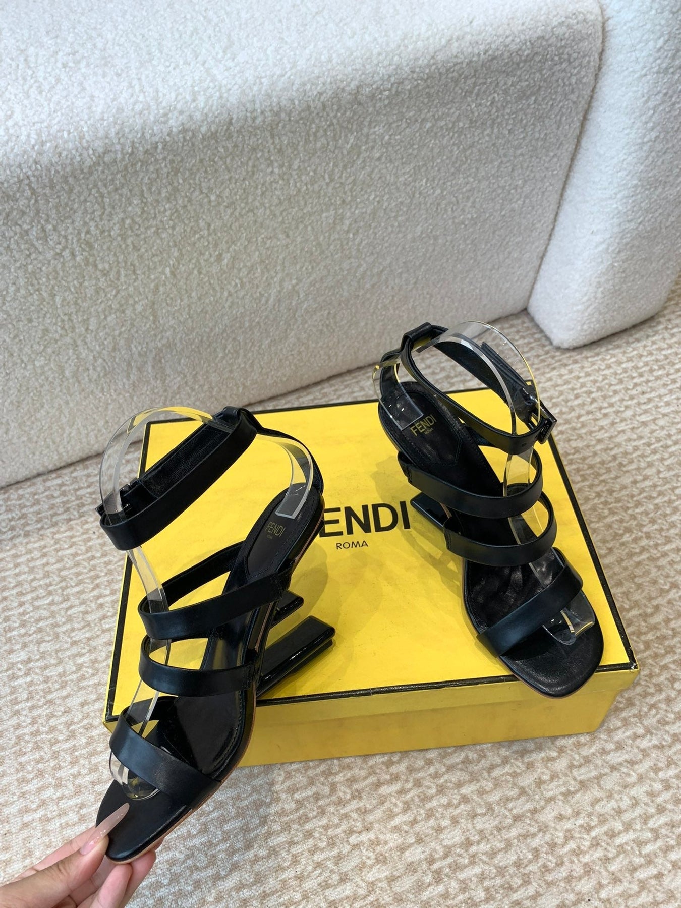 FENDI HIGH SANDAL 10 CM IN BLACK CALFSKIN