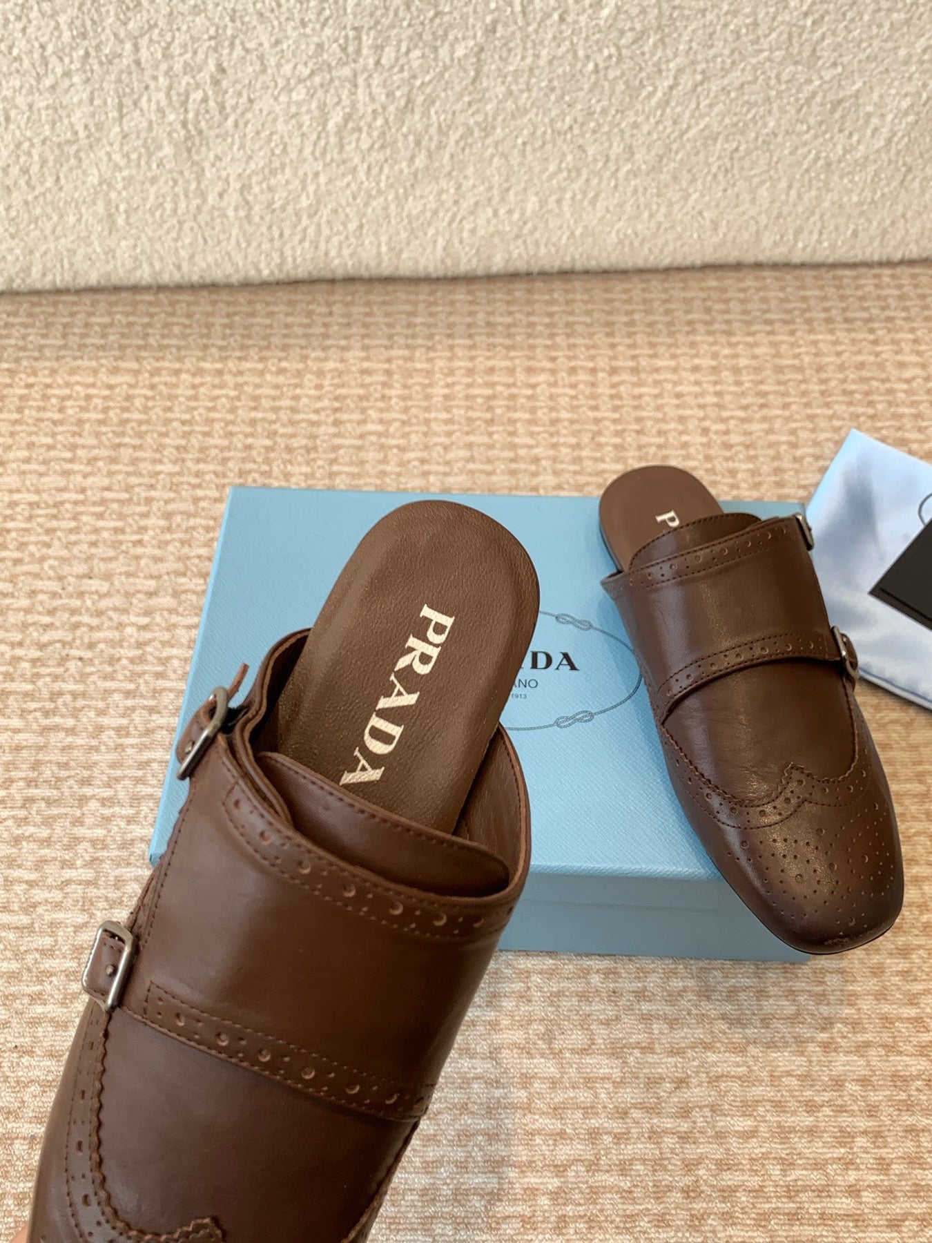 DOUBLE MONK MULES IN DARK BROWN CALFSKIN