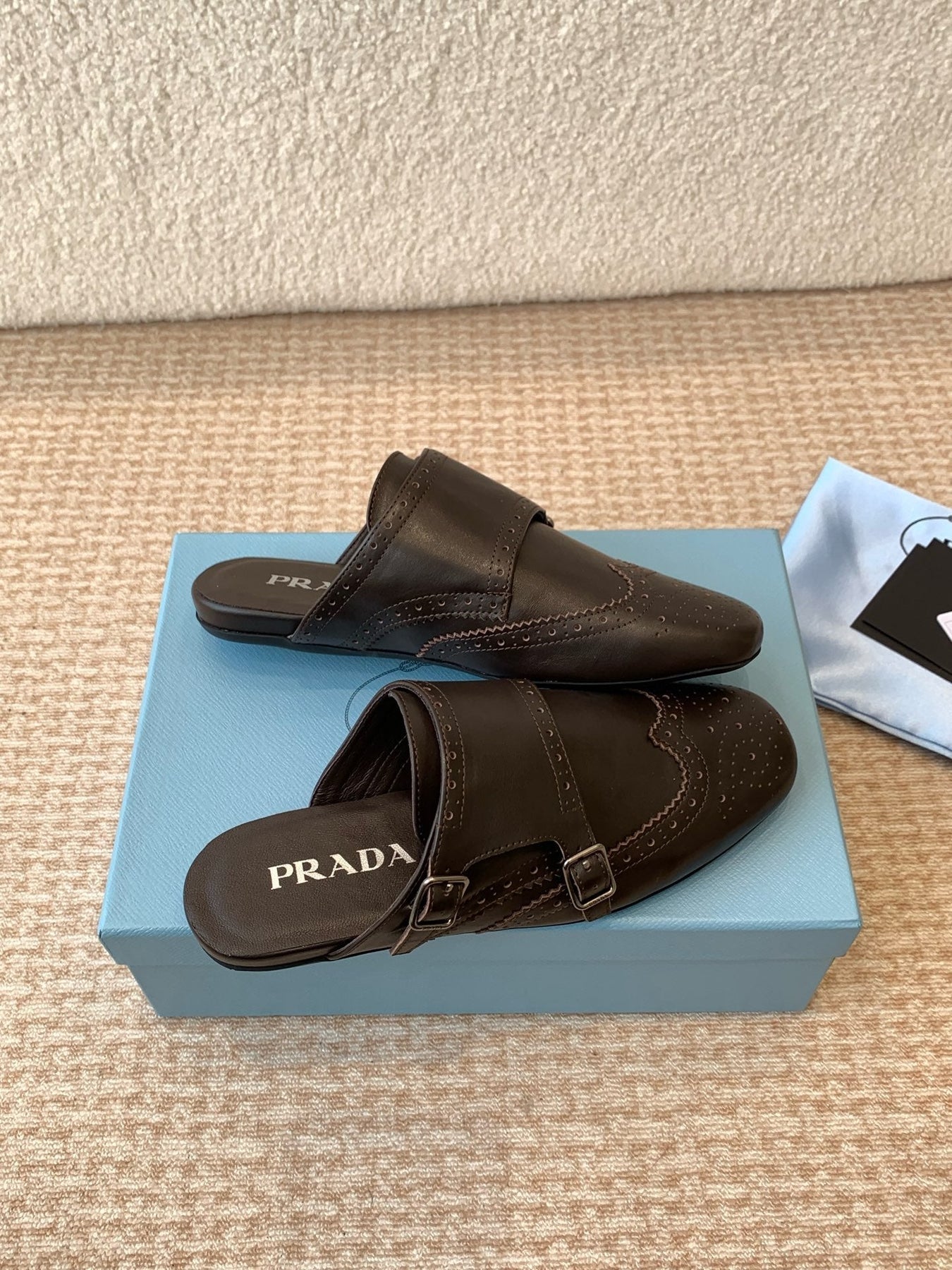 DOUBLE MONK MULES IN WALNUT BROWN CALFSKIN