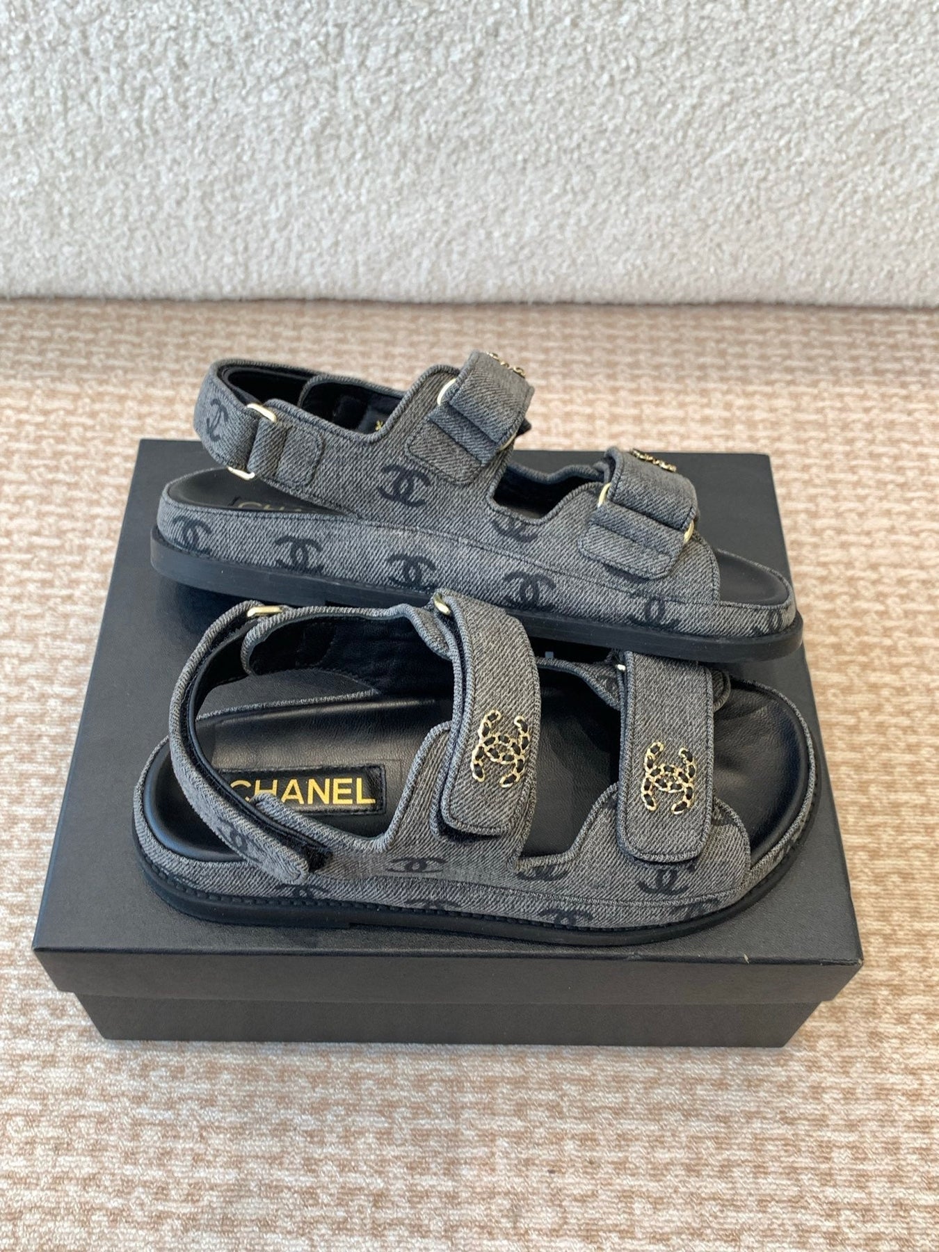 DAD SANDAL IN BLACK DENIM FABRIC