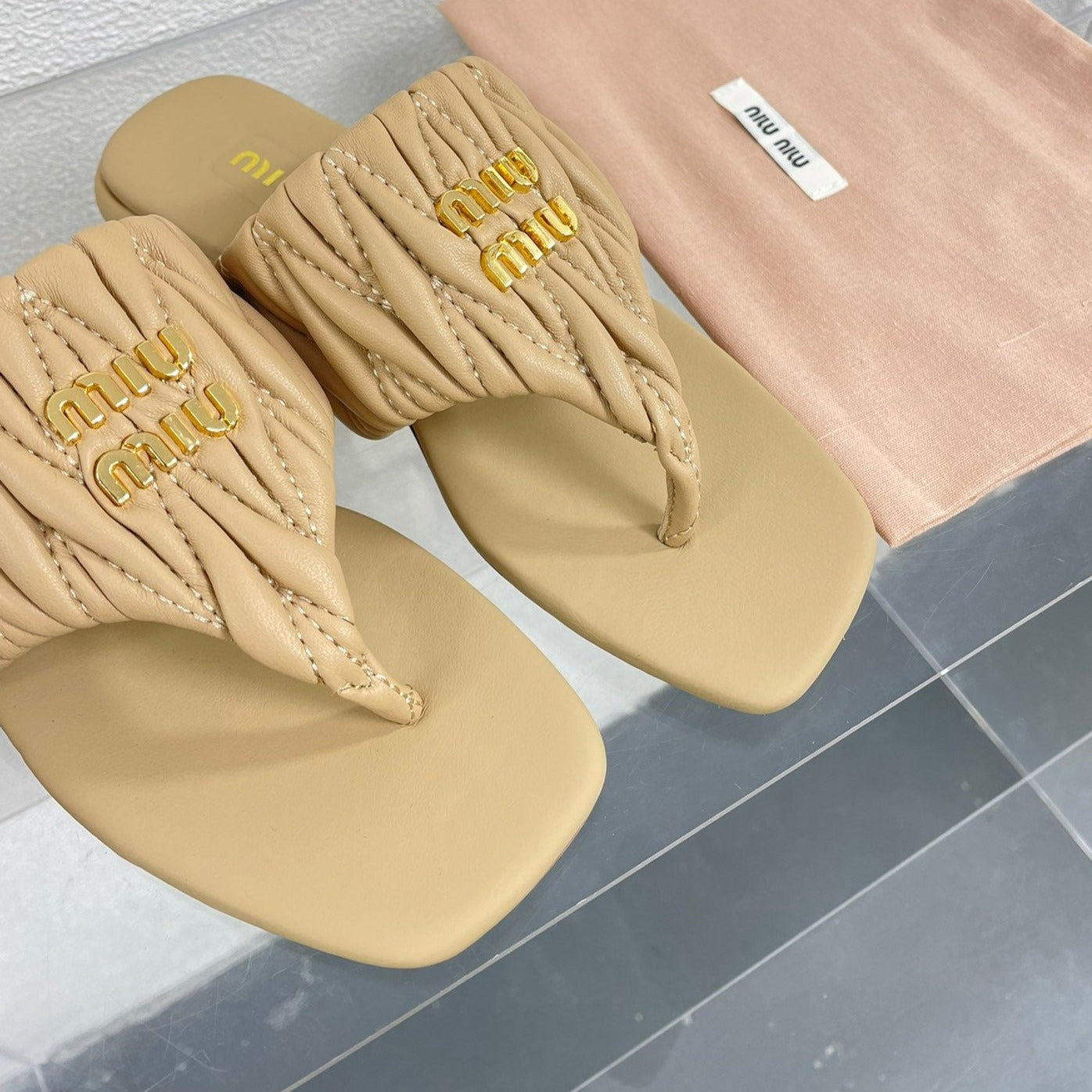 Flip-Flops Apricot Color Leather Stylized