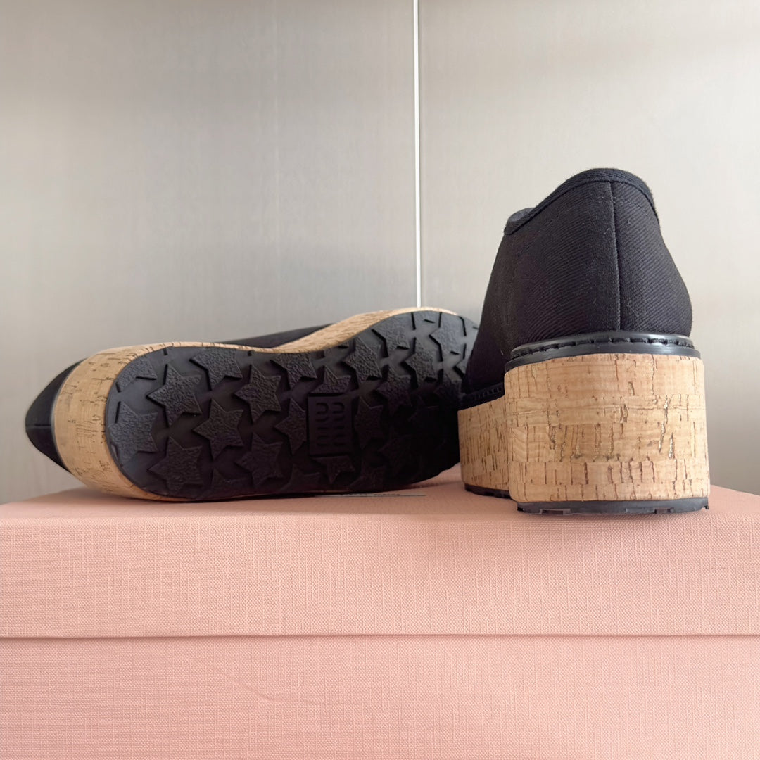 Lace - up Platform Shoes Black Canvas