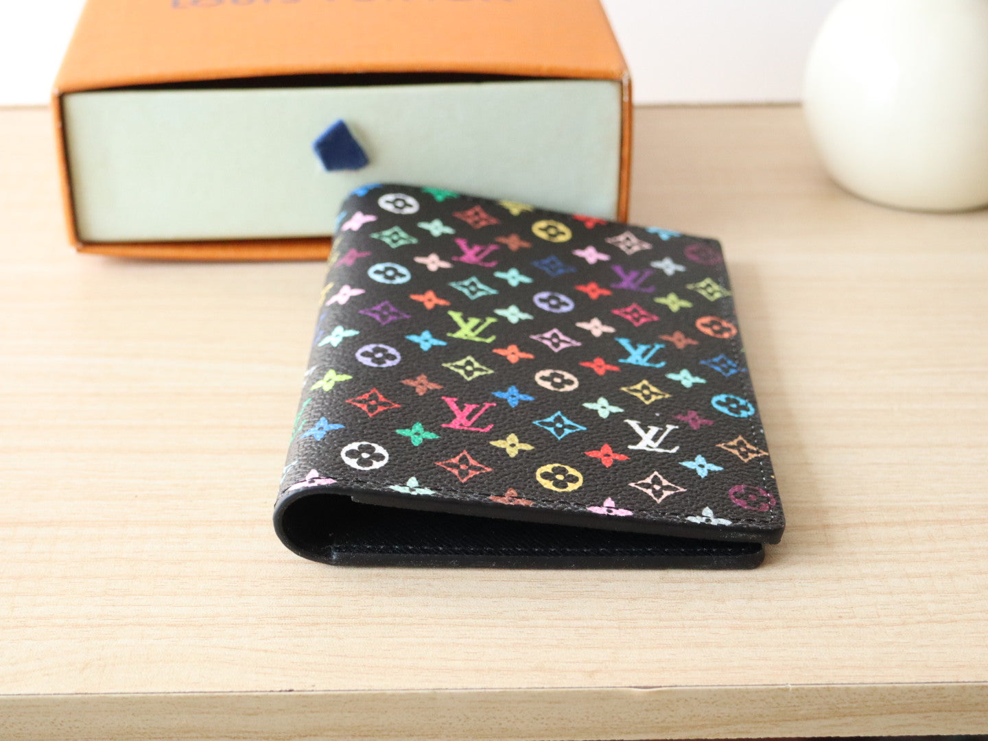 DOLL PASSPORT WALLET IN BLACK MIX COLORFUL CALFSKIN
