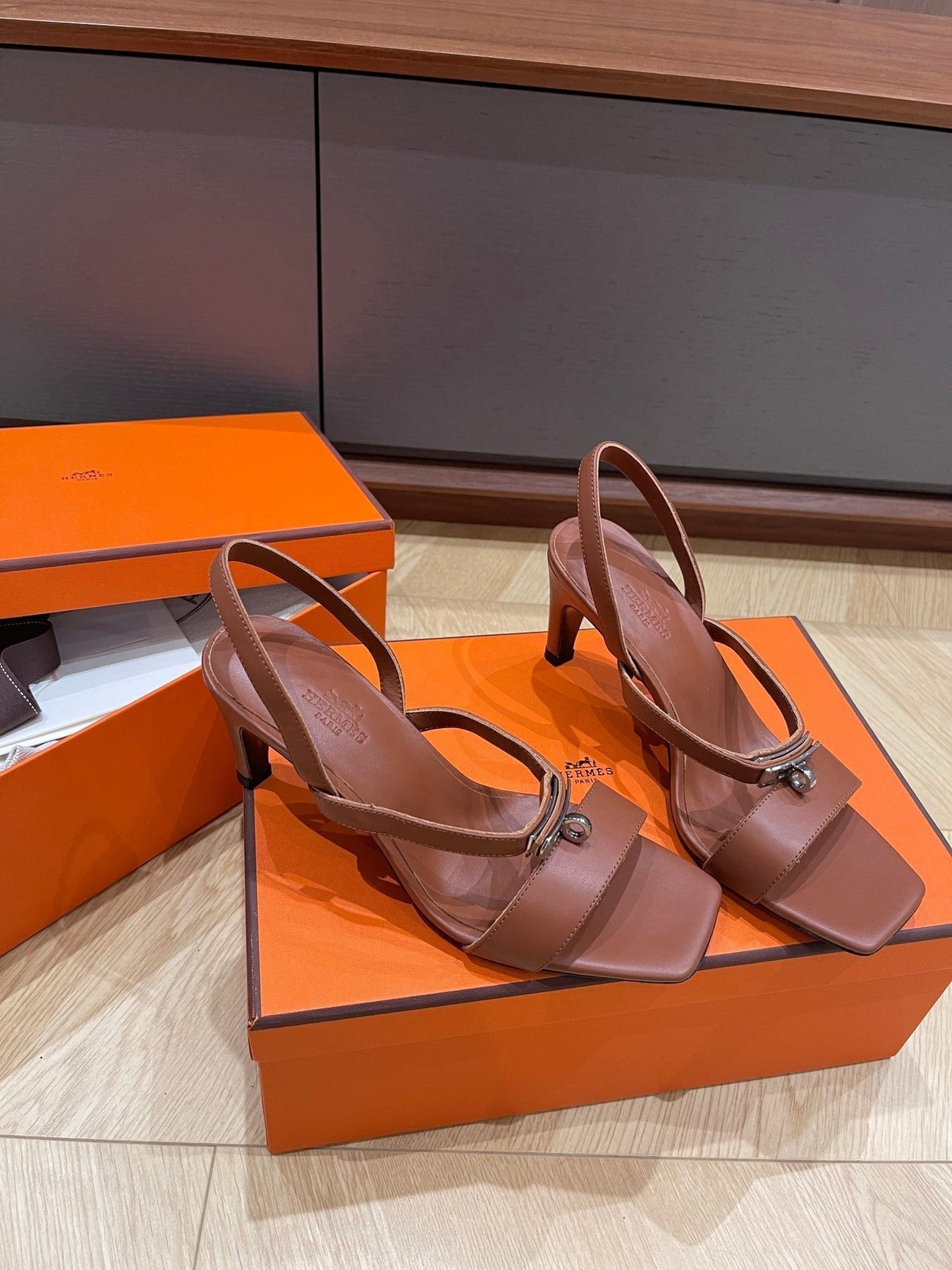 GLAMOUR 75 SANDAL CHOCOLATE CALFSKIN