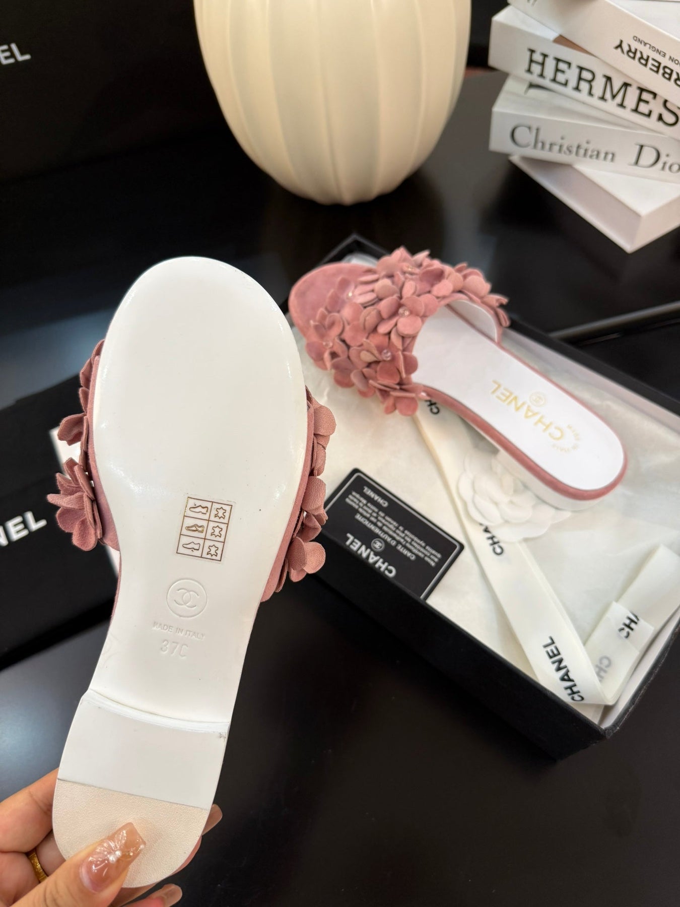 FLAT MULE 15 MM IN PEACH PINK SUEDE