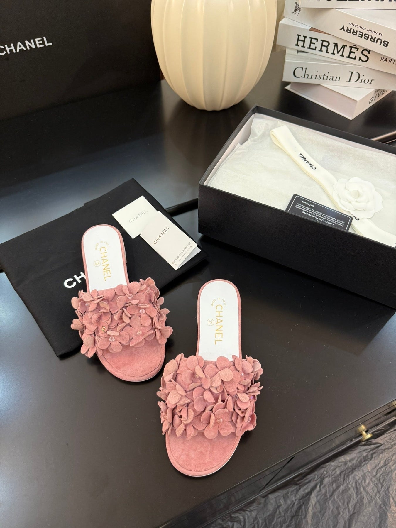 FLAT MULE 15 MM IN PEACH PINK SUEDE