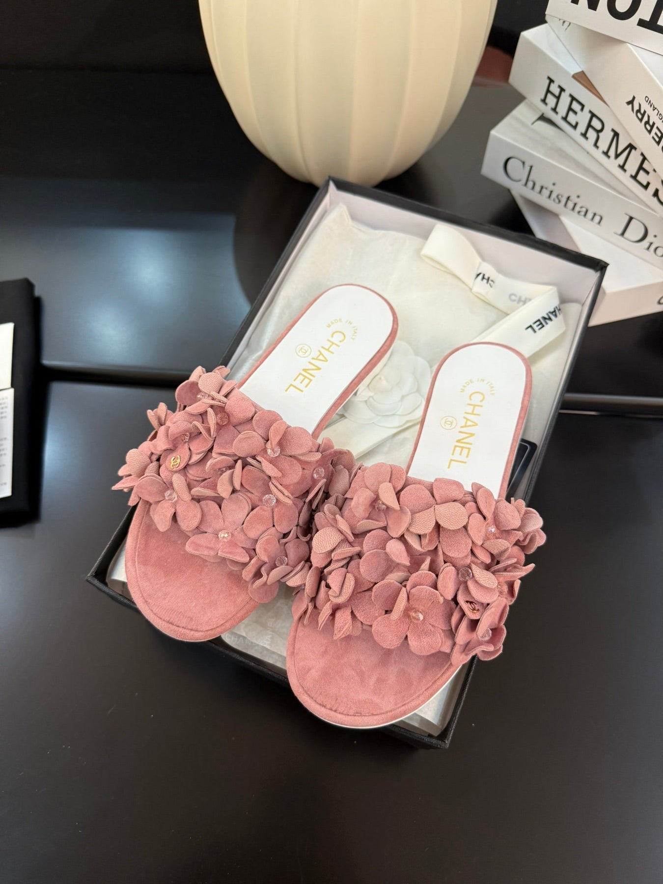 FLAT MULE 15 MM IN PEACH PINK SUEDE