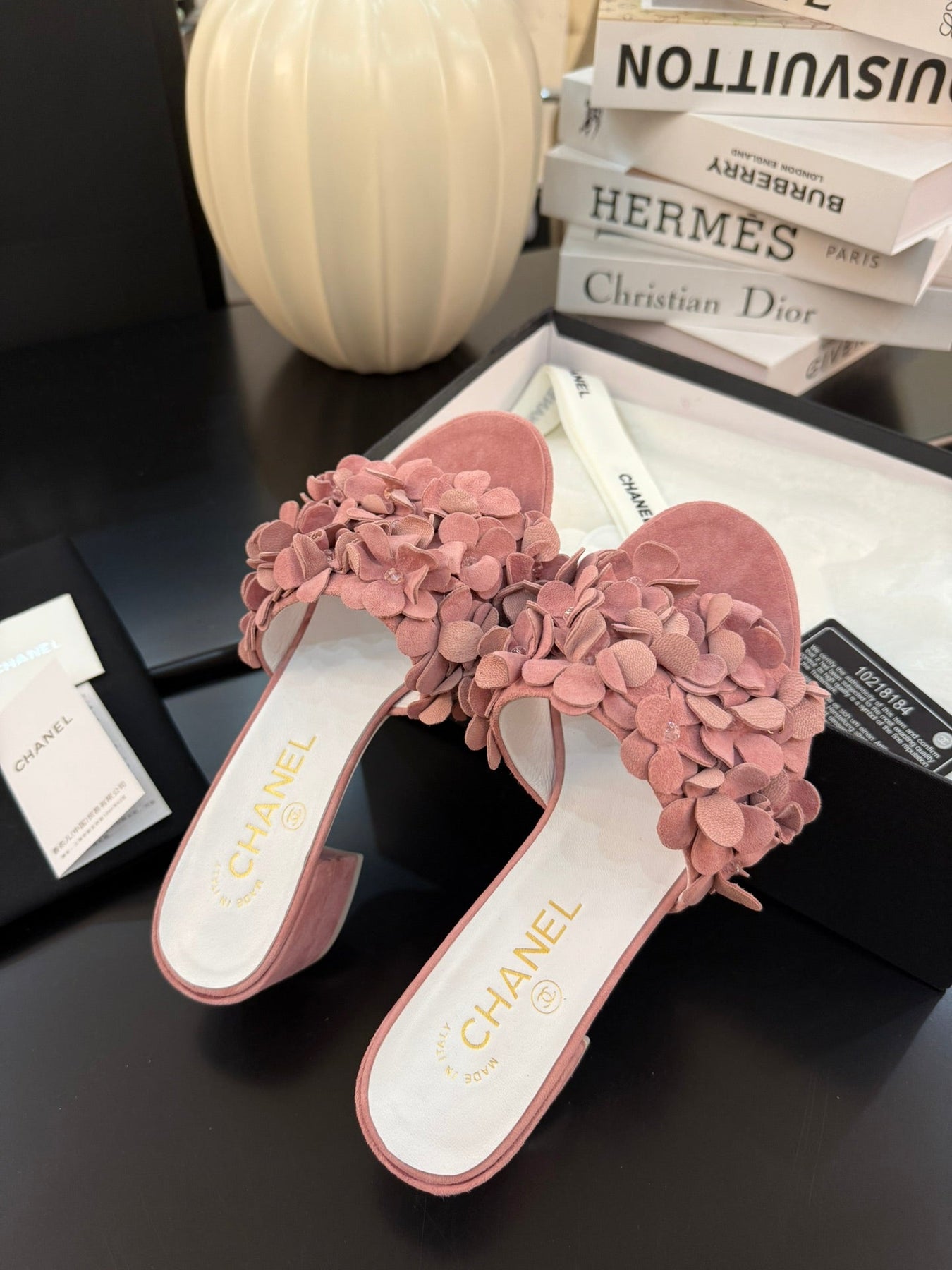 MID HEEL 45 MM MULE IN PEACH PINK SUEDE