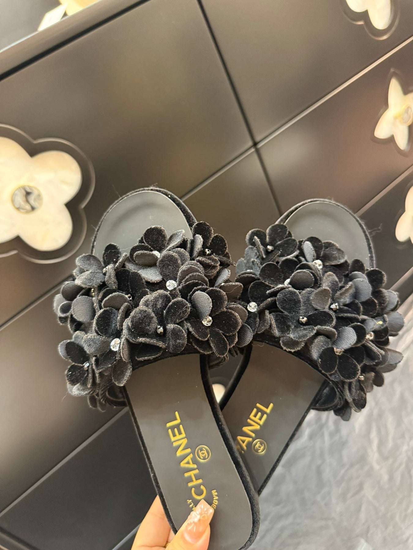 FLAT MULE 15 MM IN BLACK VELVET