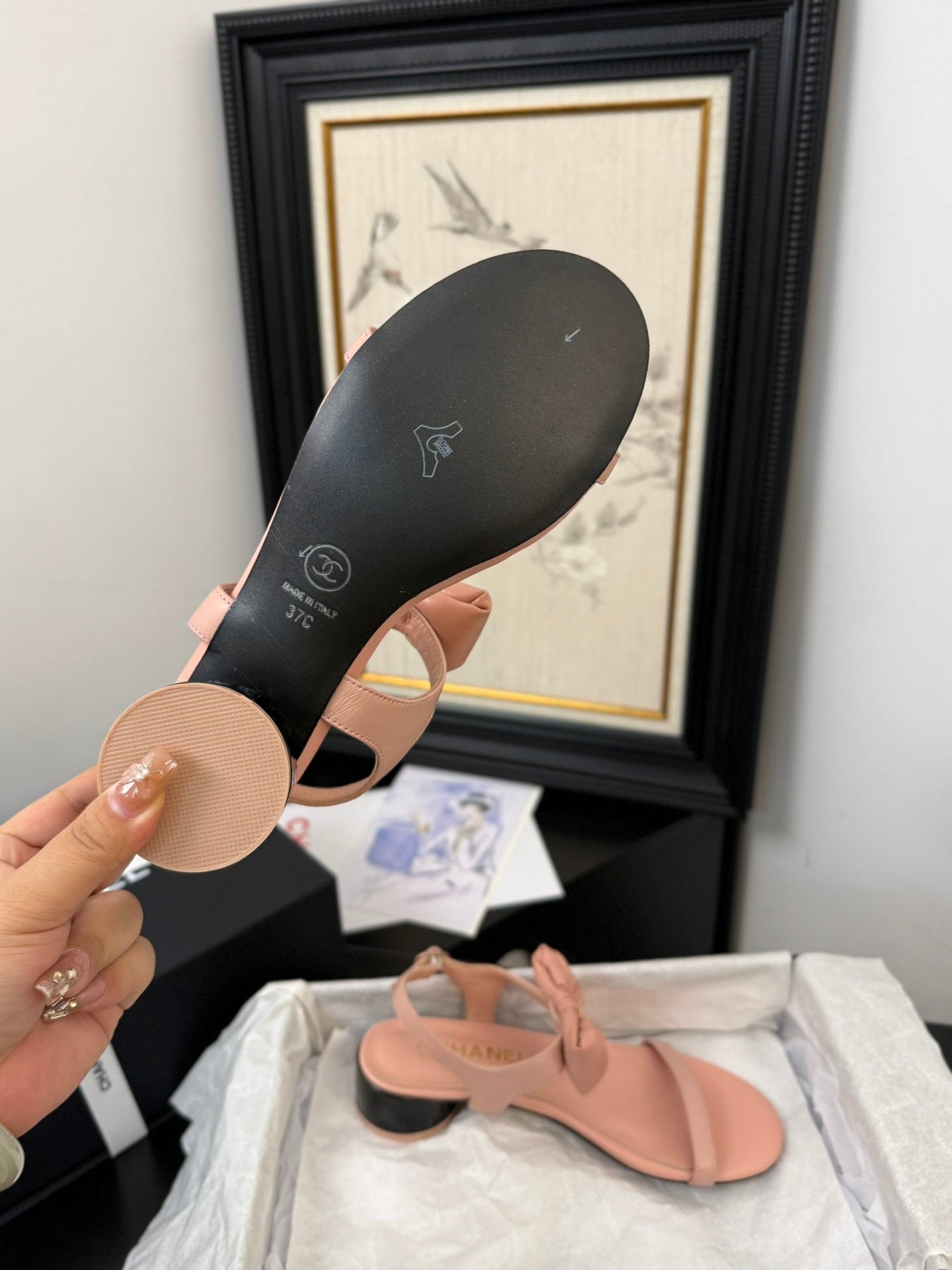 FLAT SANDALS 5 MM IN PEACH PINK CALFSKIN