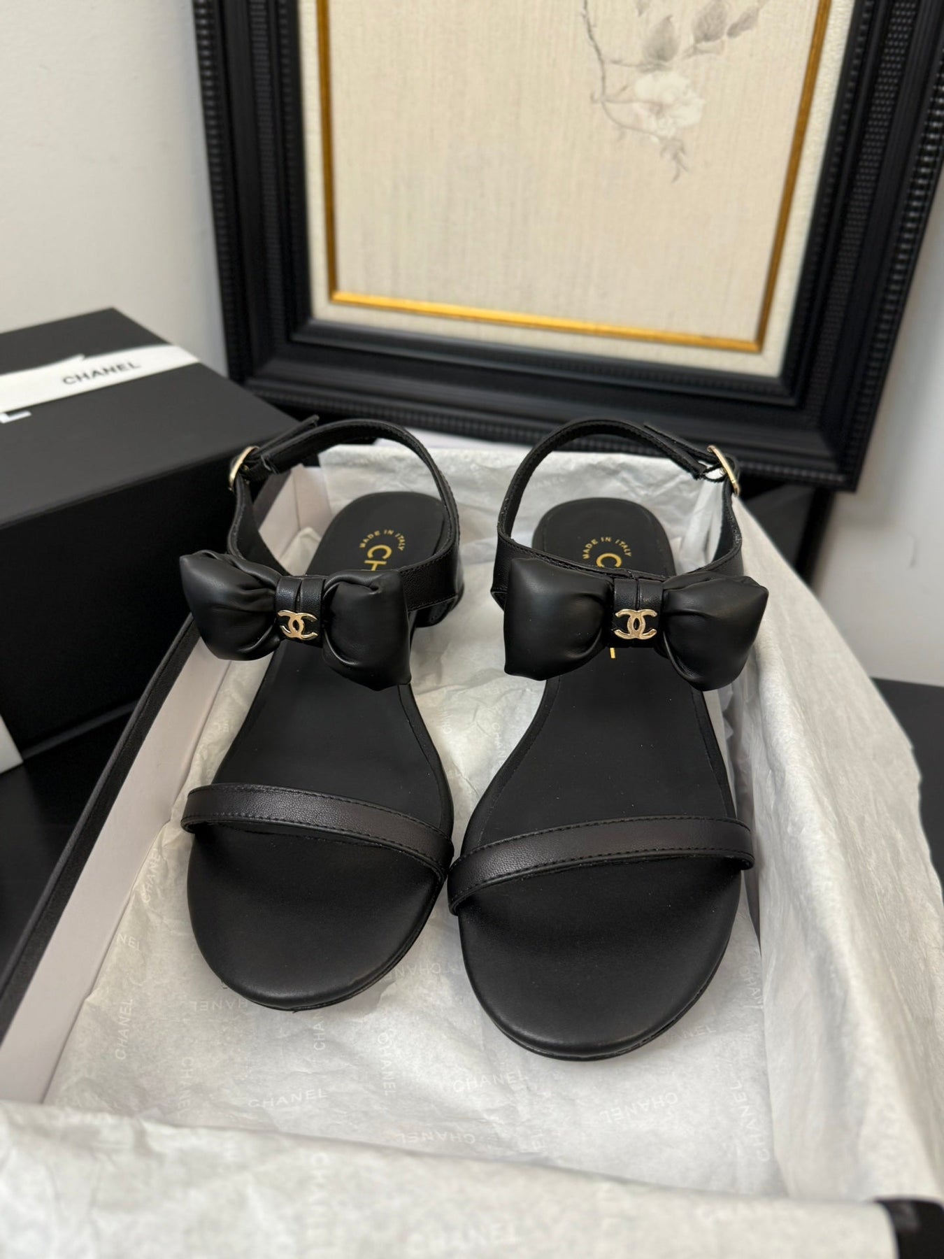 FLAT SANDALS 5 MM IN BLACK CALFSKIN
