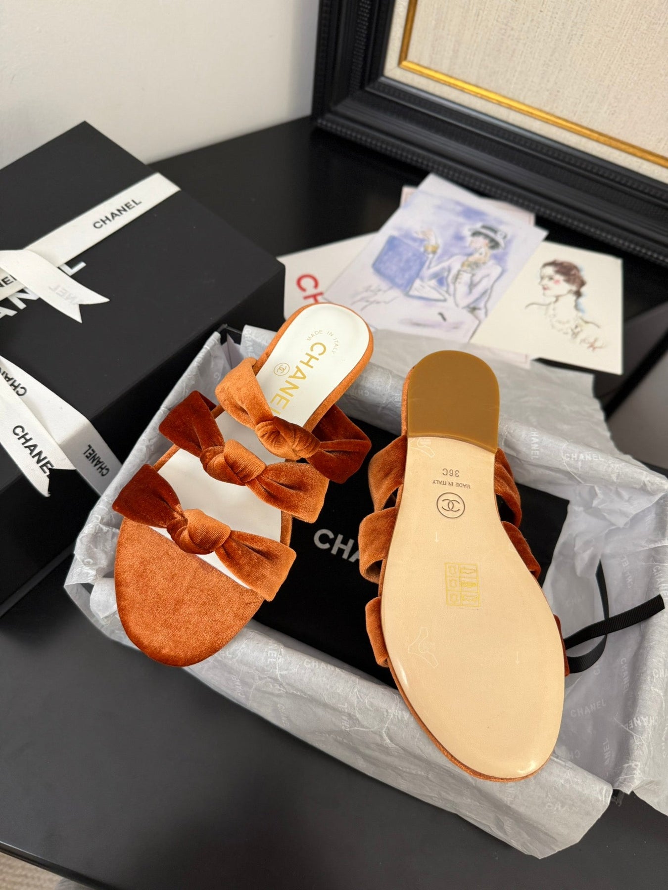 CC 25C Three Strap Mule Pumpkin Velvet fabric 233560