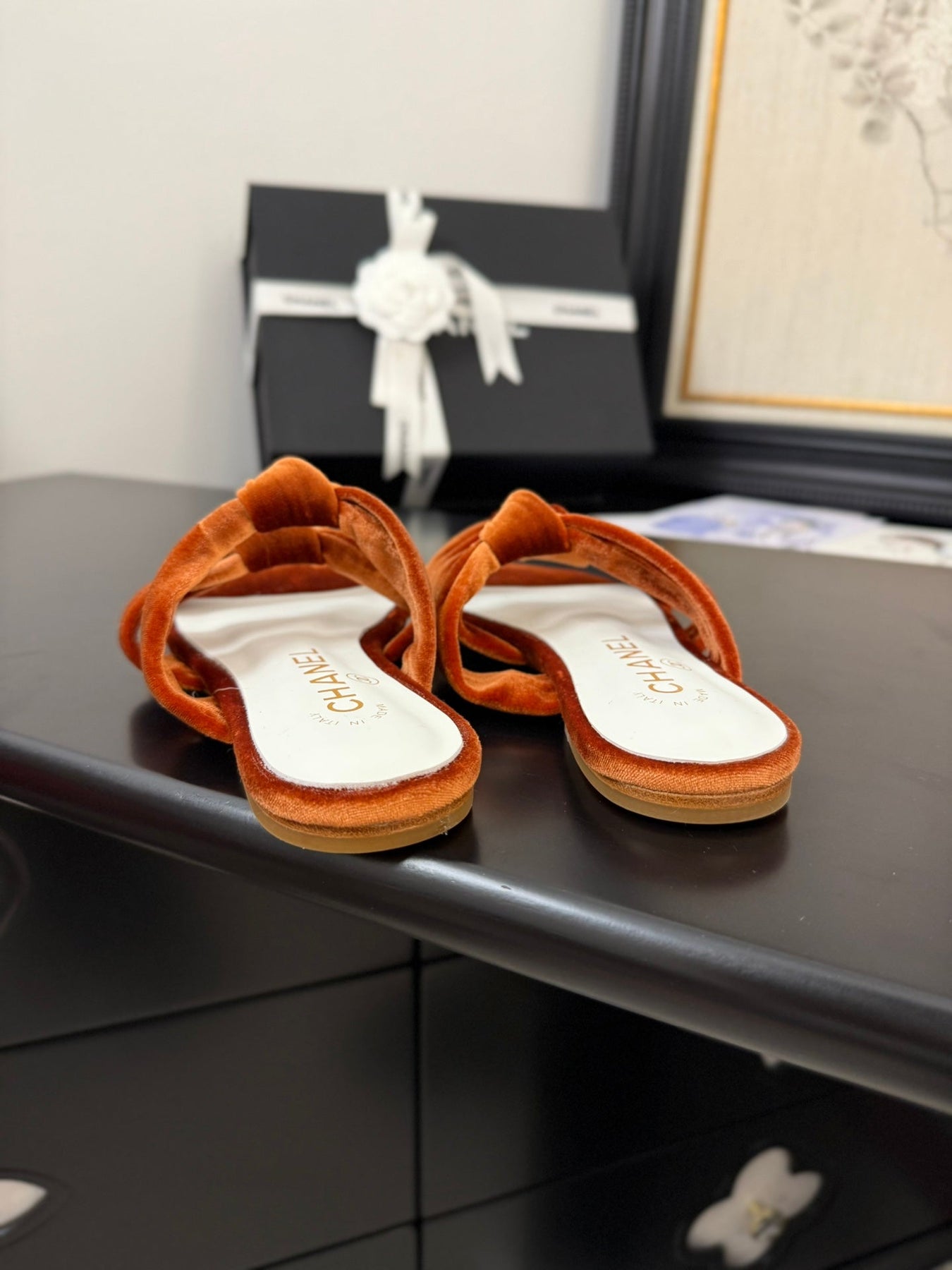 CC 25C Three Strap Mule Pumpkin Velvet fabric 233560