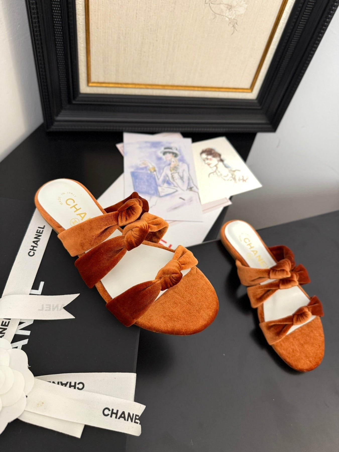 CC 25C Three Strap Mule Pumpkin Velvet fabric 233560