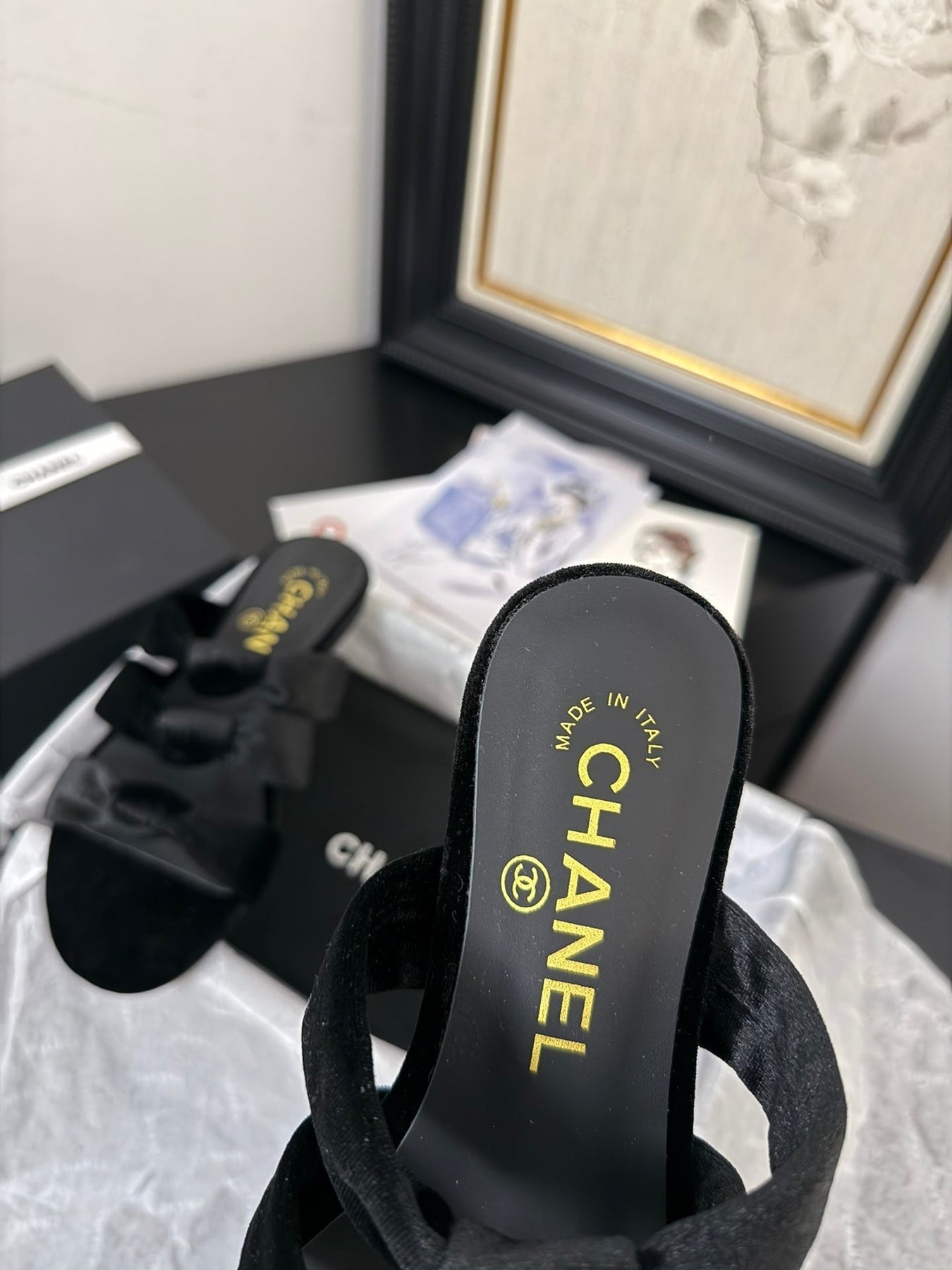 CC 25C Three Strap Mule Black Velvet fabric 233559