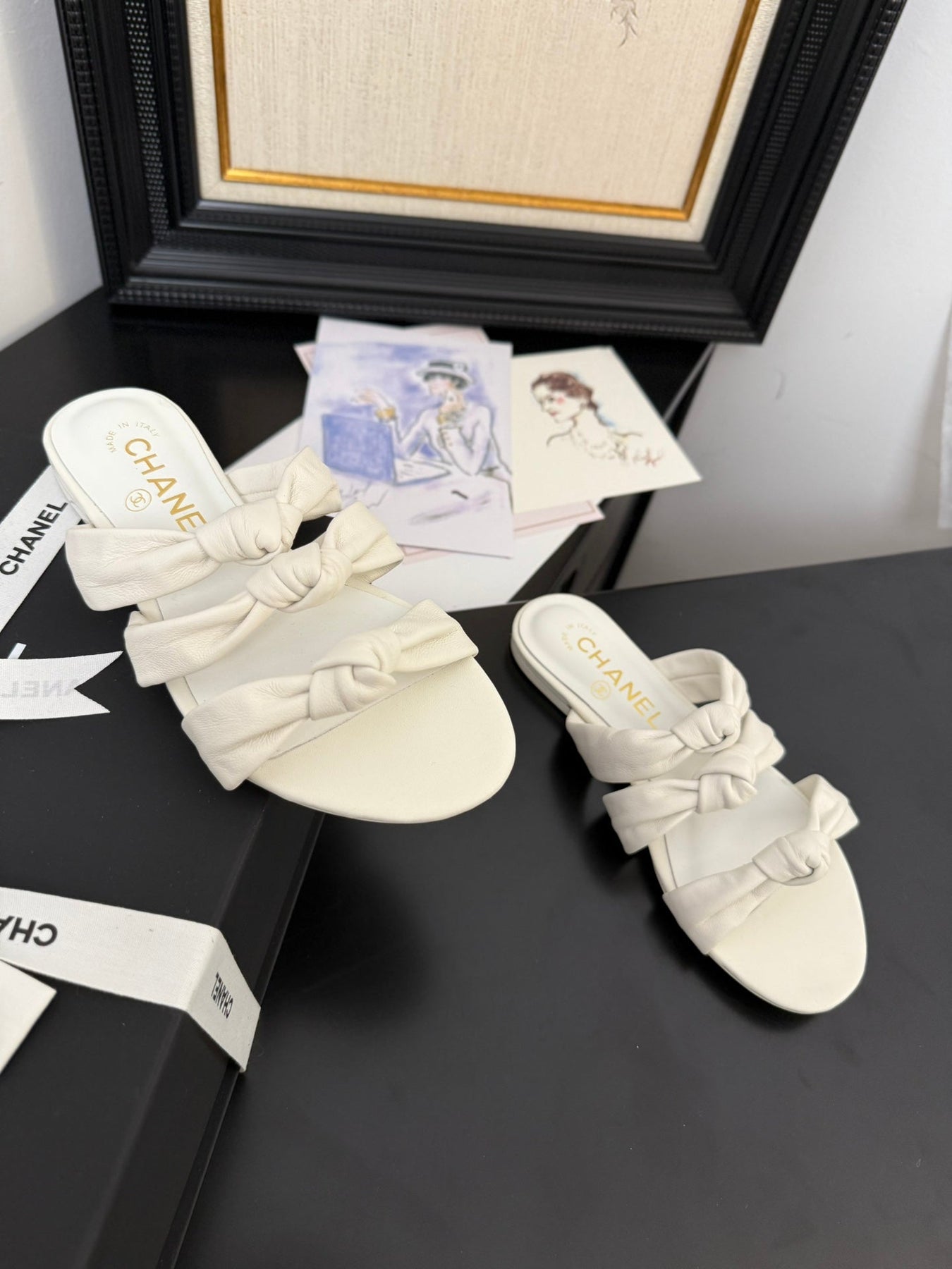 CC 25C Three Strap Mule White Lambskin 233558