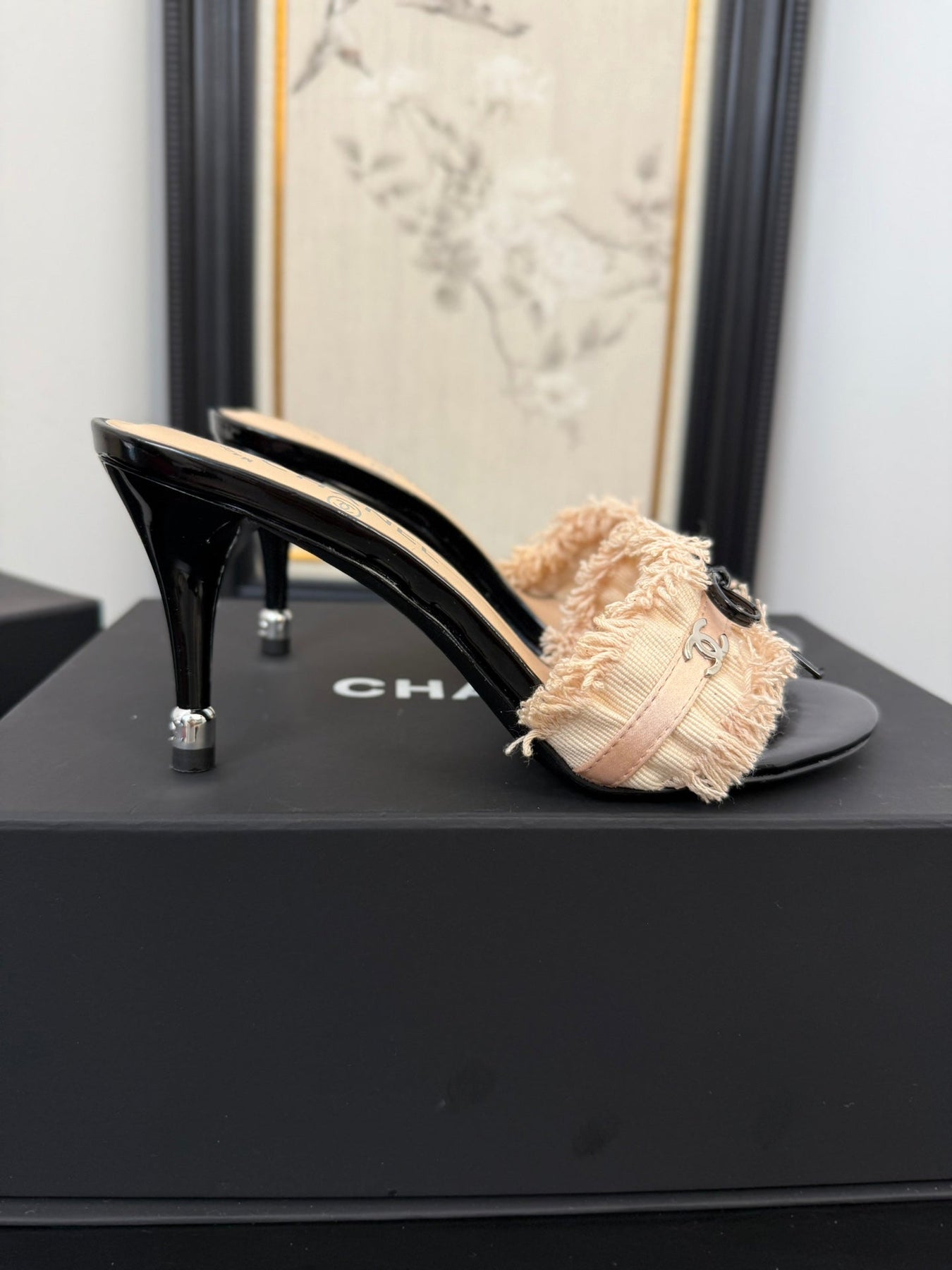 PEACH PINK GROSGRAIN CANVAS BOW MULE SANDALS 90 MM