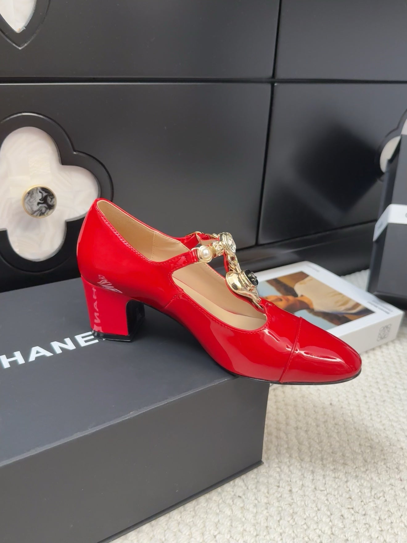 MARY JANE SHOES IN RUBY RED PATENT CALFSKIN 55 MM