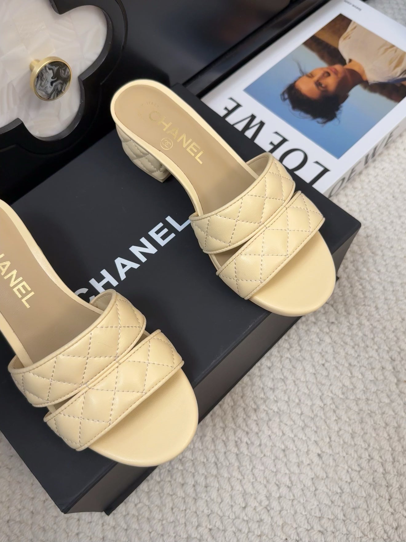 CC 25C Mule Sandal 45mm Open Heel Beige Lambskin 233493