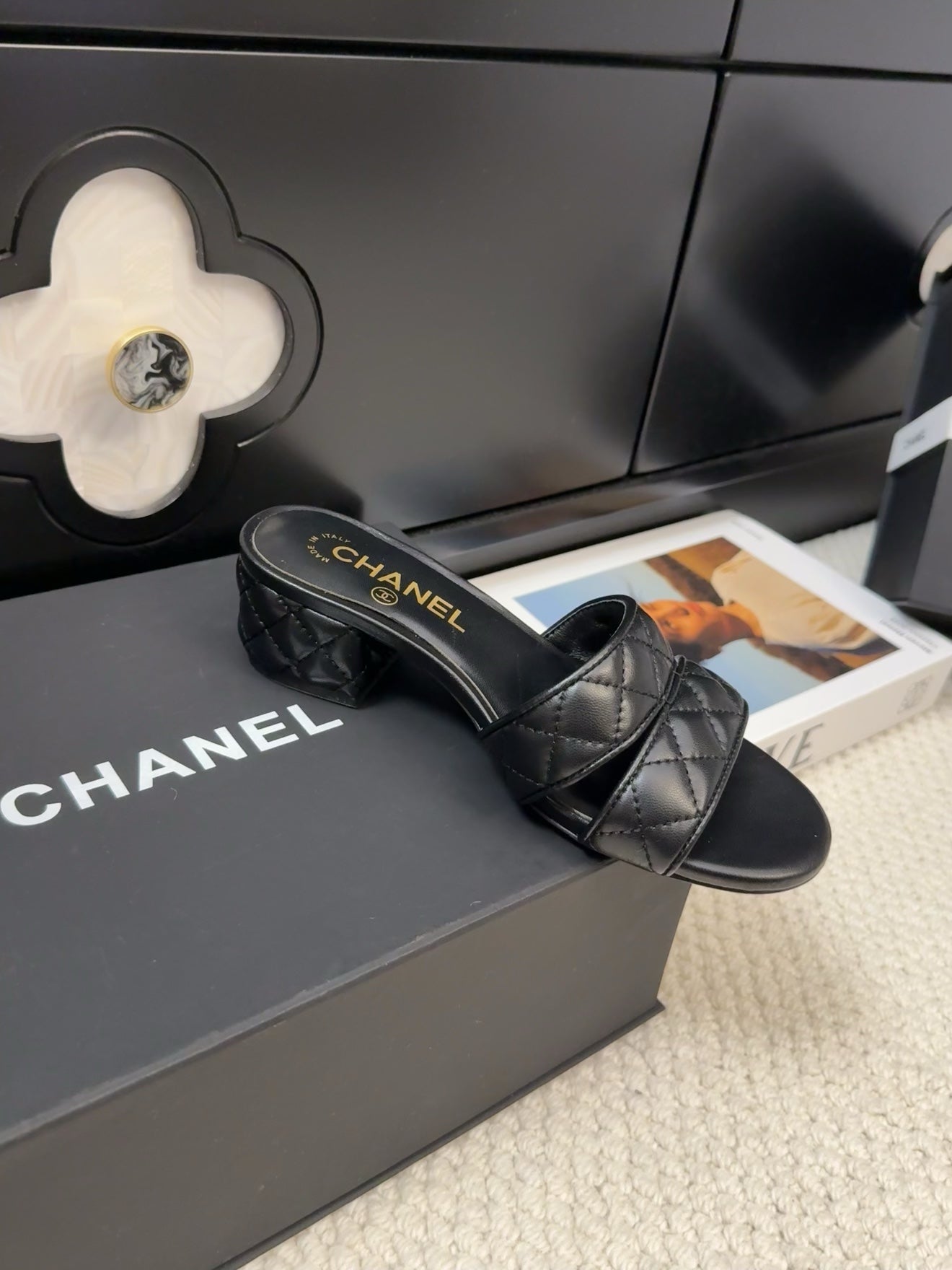 CC 25C Mule Sandal 45mm Open Heel Black Lambskin 233496