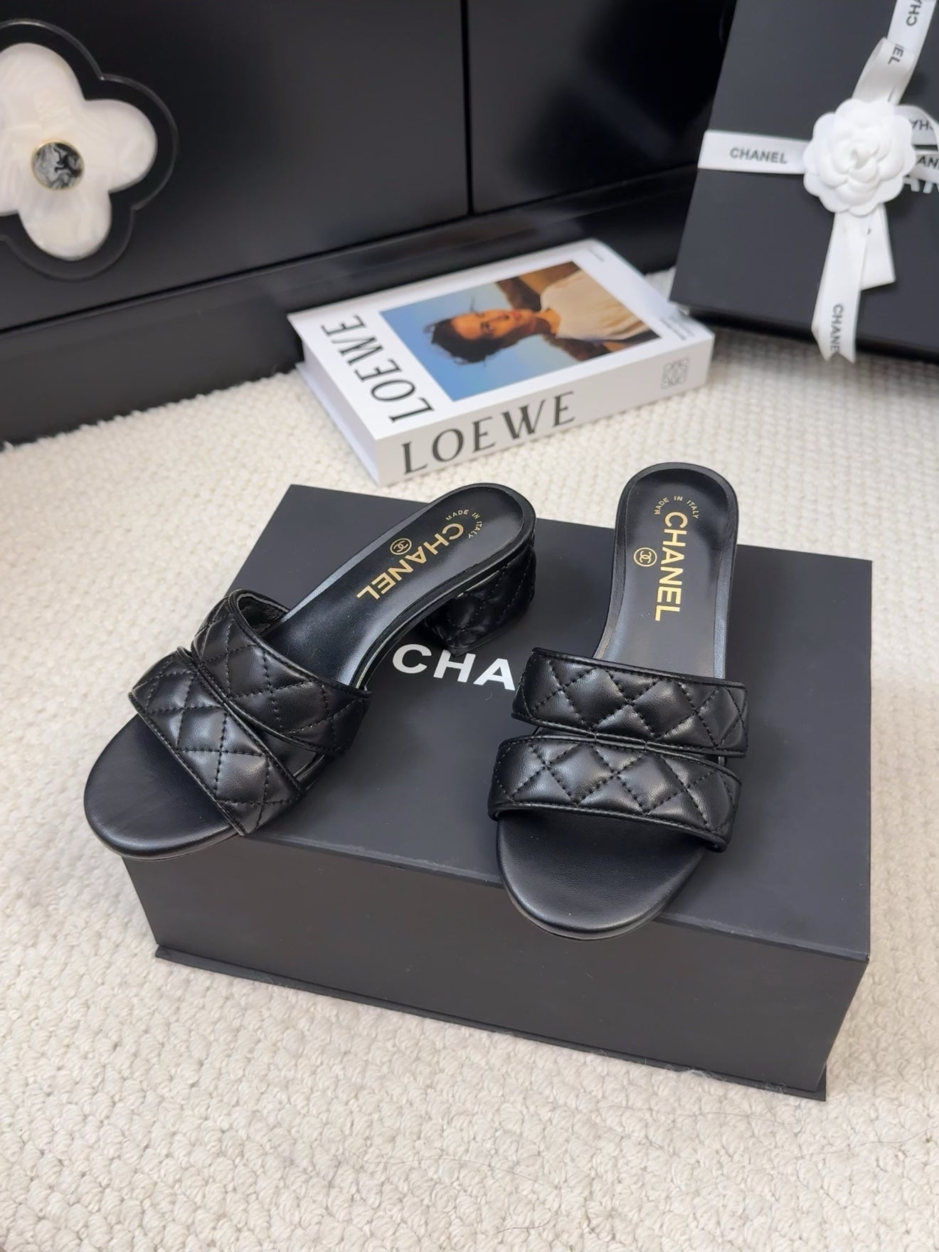 CC 25C Mule Sandal 45mm Open Heel Black Lambskin 233496