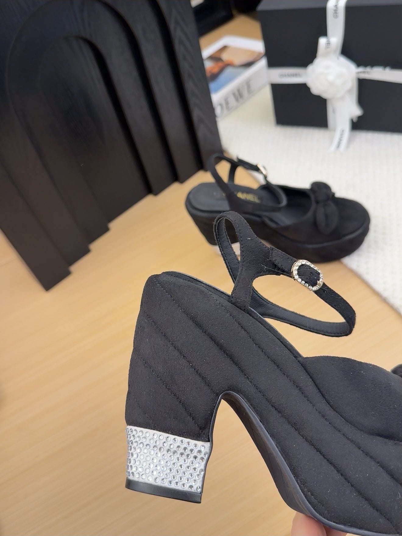 HIGH 12 CM PLATFORM SANDALS IN BLACK SUEDE