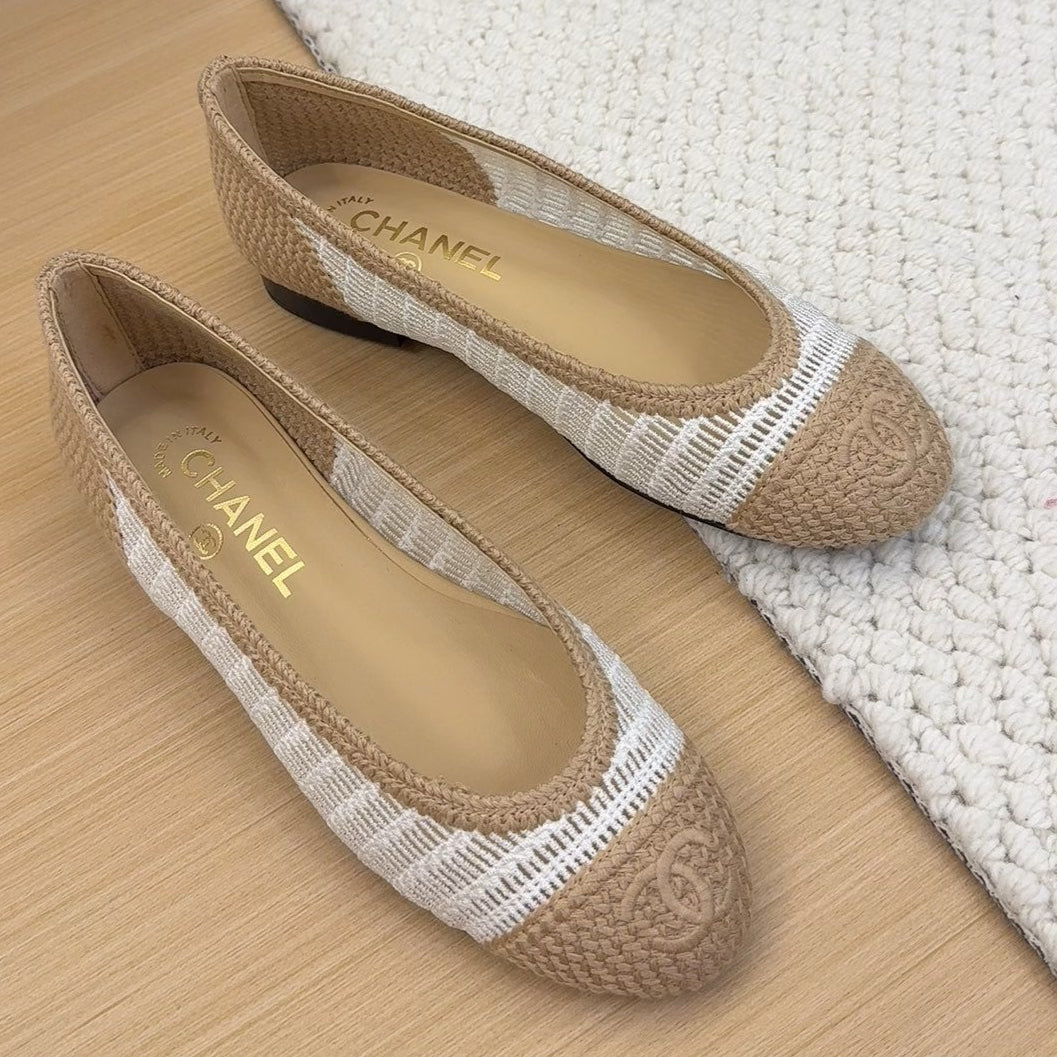 BALLERINAS IN WHITE MIX PEANUT BROWN RAFFIA