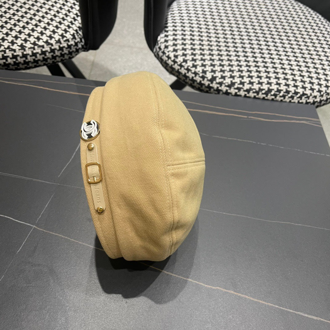 BERET HAT IN OAT YELLOW FABRIC 419384