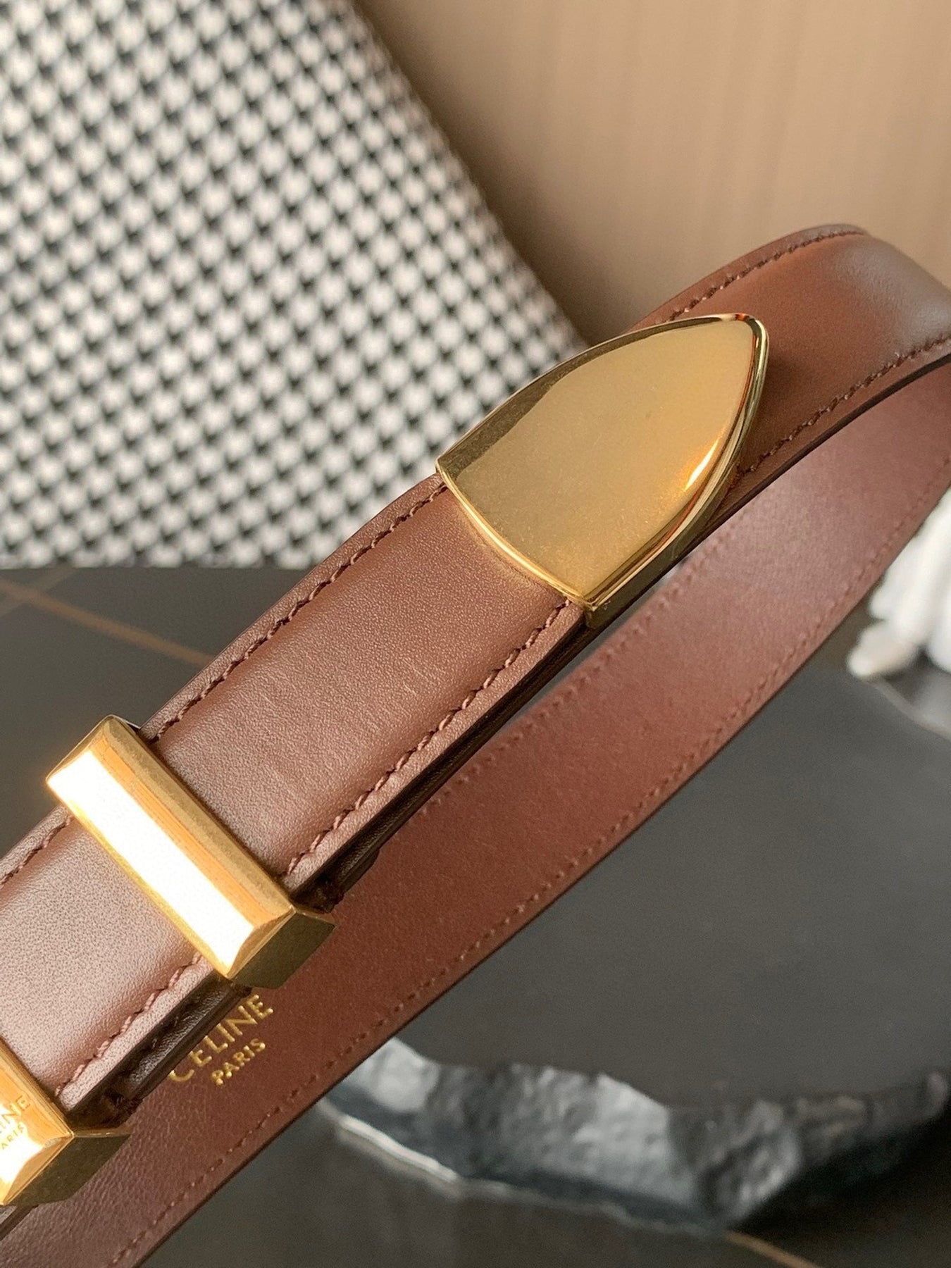 BELT 25MM MEDIUM WESTERN IN DARK BROWN CALFSKIN GOLD BUCKLE