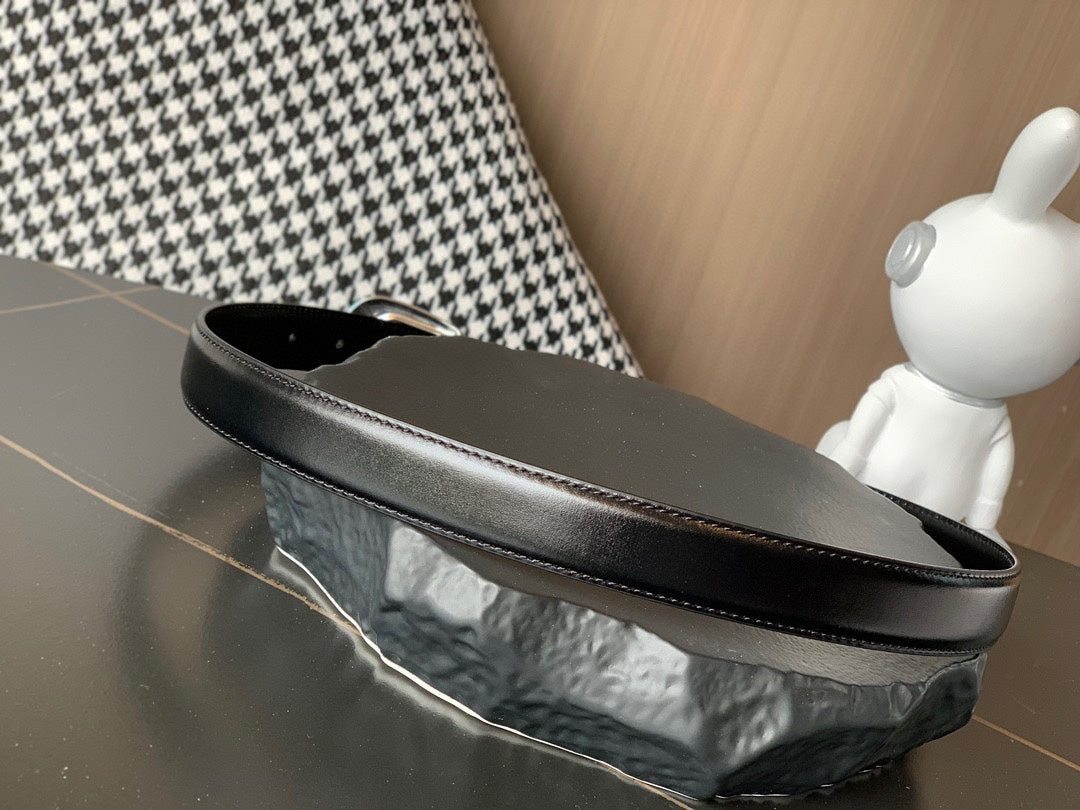 BELT 25MM MEDIUM WESTERN IN BLACK CALFSKIN WITH SILVER BUCKLE