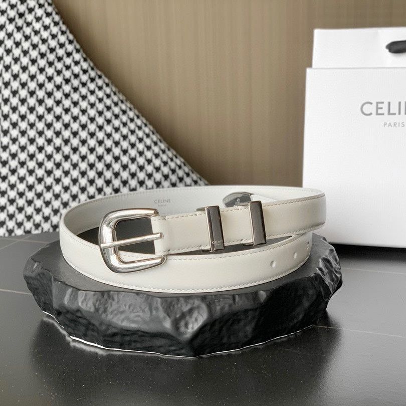 BELT 25MM MEDIUM WESTERN IN IVORY CALFSKIN SILVER GREY BUCKLE