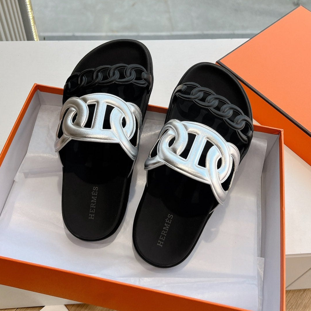 EXTRA SANDAL IN SILVER MIX BLACK CALFSKIN